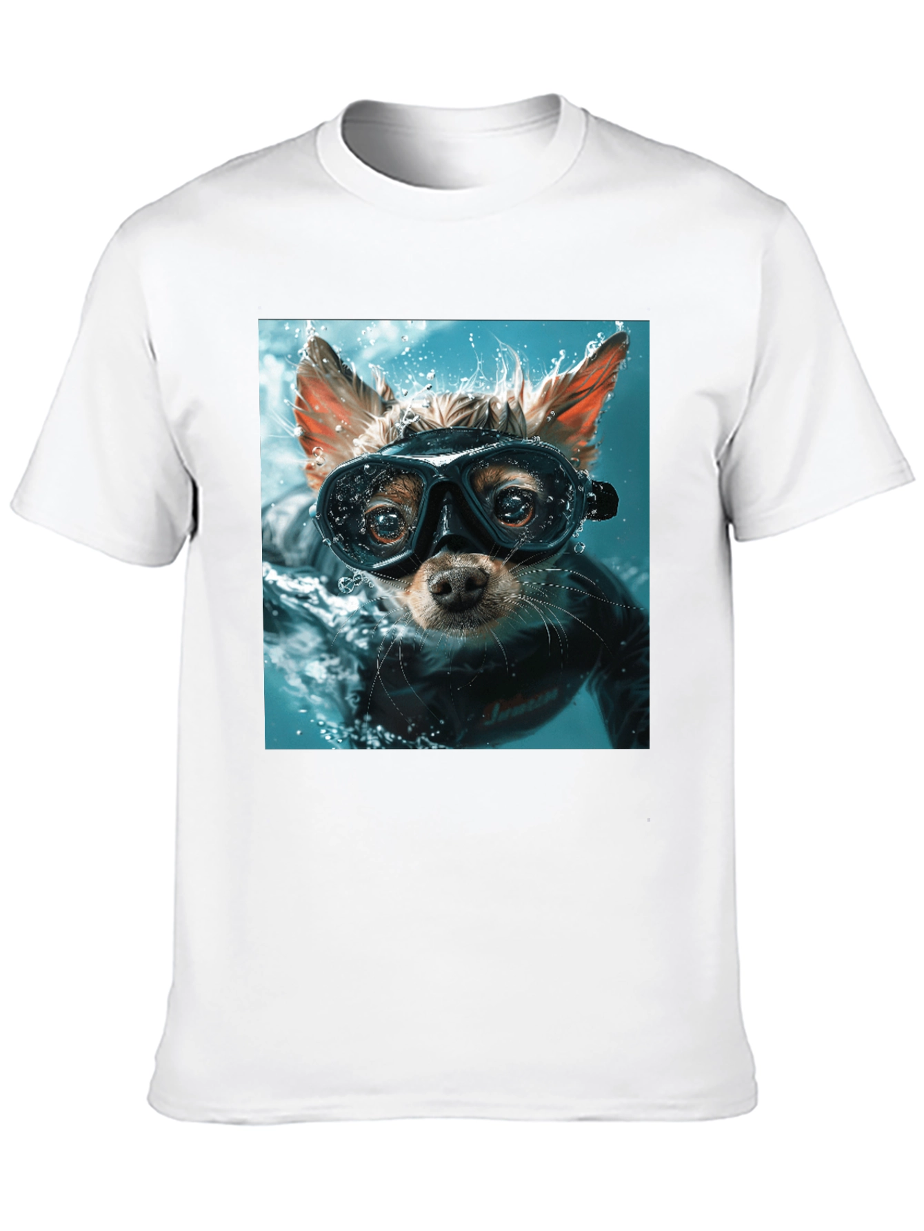 Funny Dog Diver Graphic Tee - Black Cotton T-Shirt