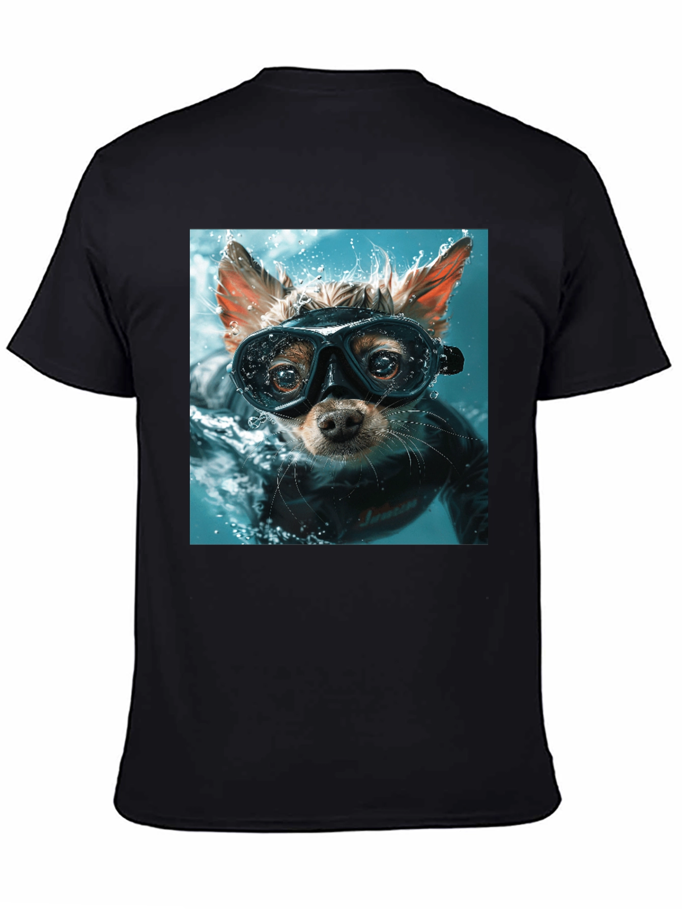 Funny Dog Diver Graphic Tee - Black Cotton T-Shirt