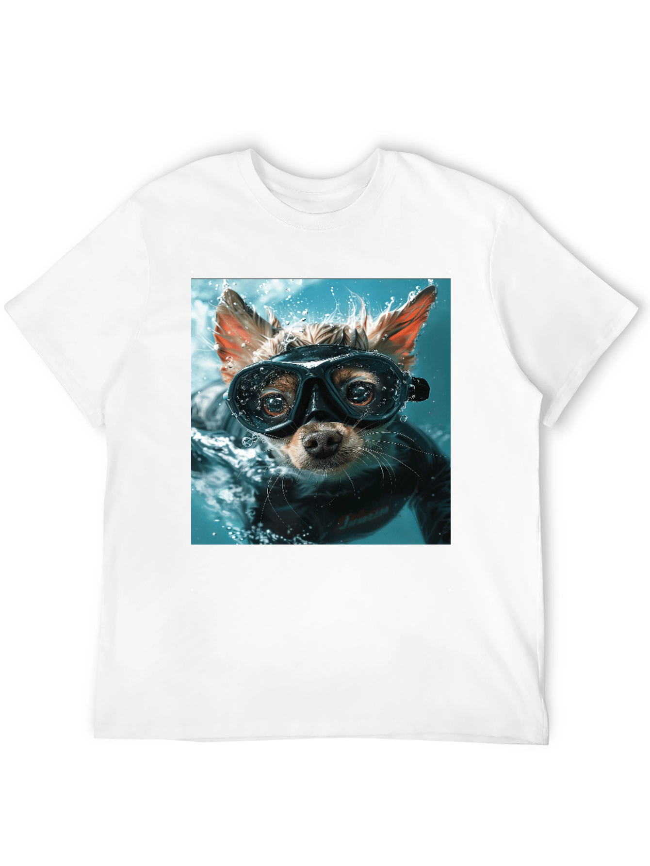 Funny Dog Diver Graphic Tee - Black Cotton T-Shirt