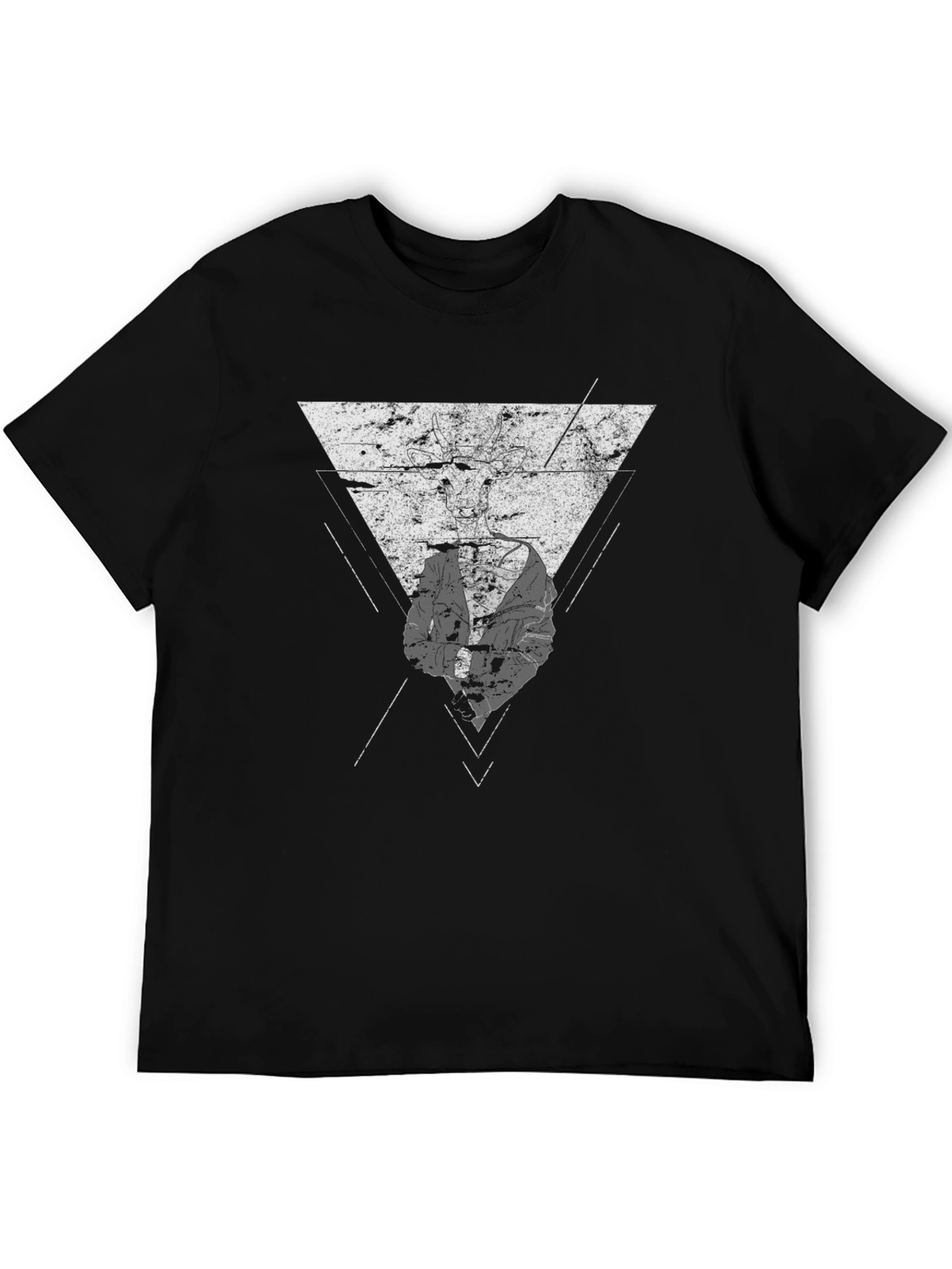 Modern Geometric Graphic Print Black T-Shirt