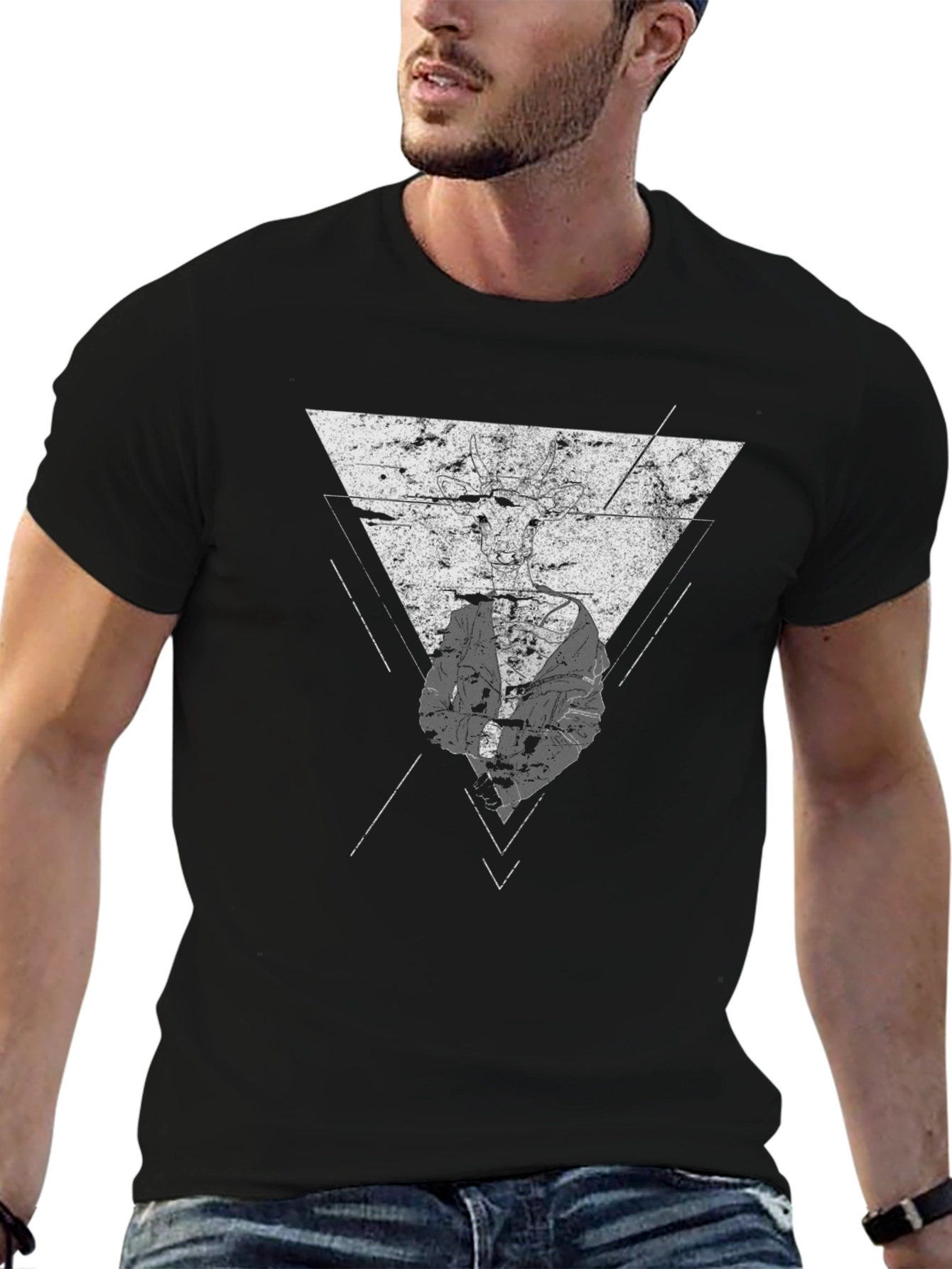 Modern Geometric Graphic Print Black T-Shirt