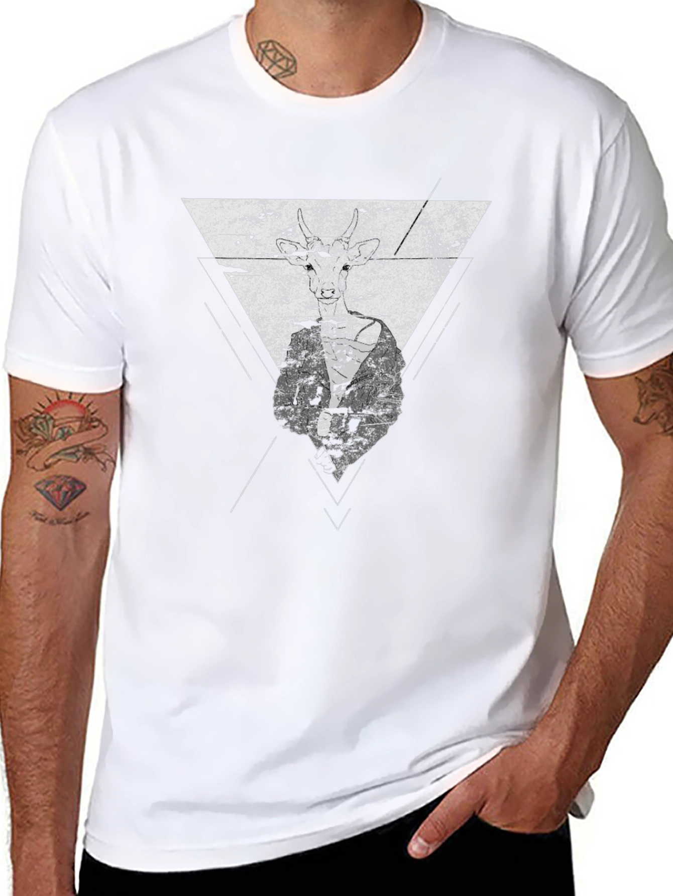 Modern Geometric Graphic Print Black T-Shirt