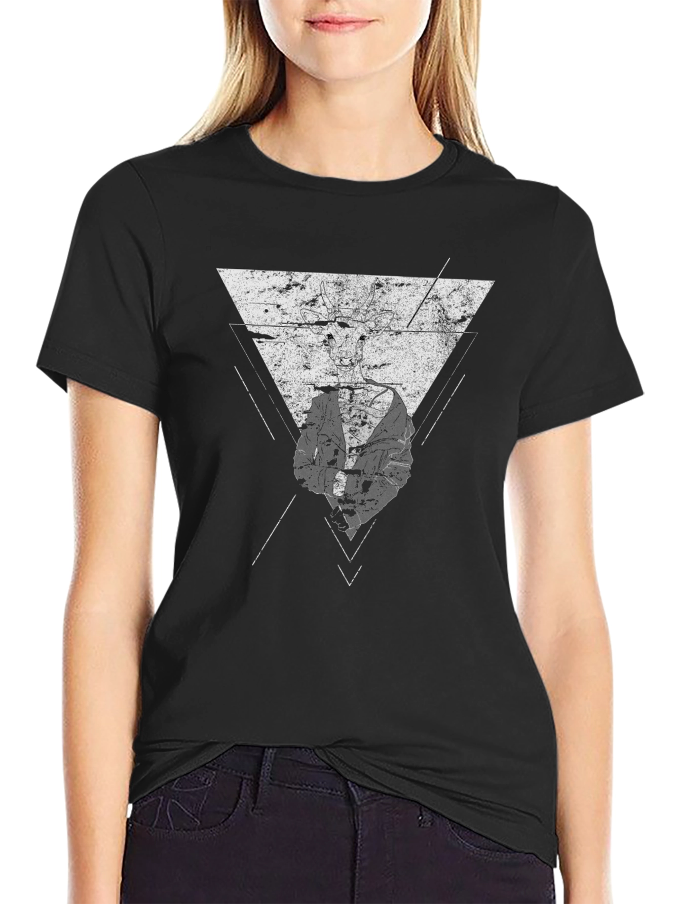 Modern Geometric Graphic Print Black T-Shirt