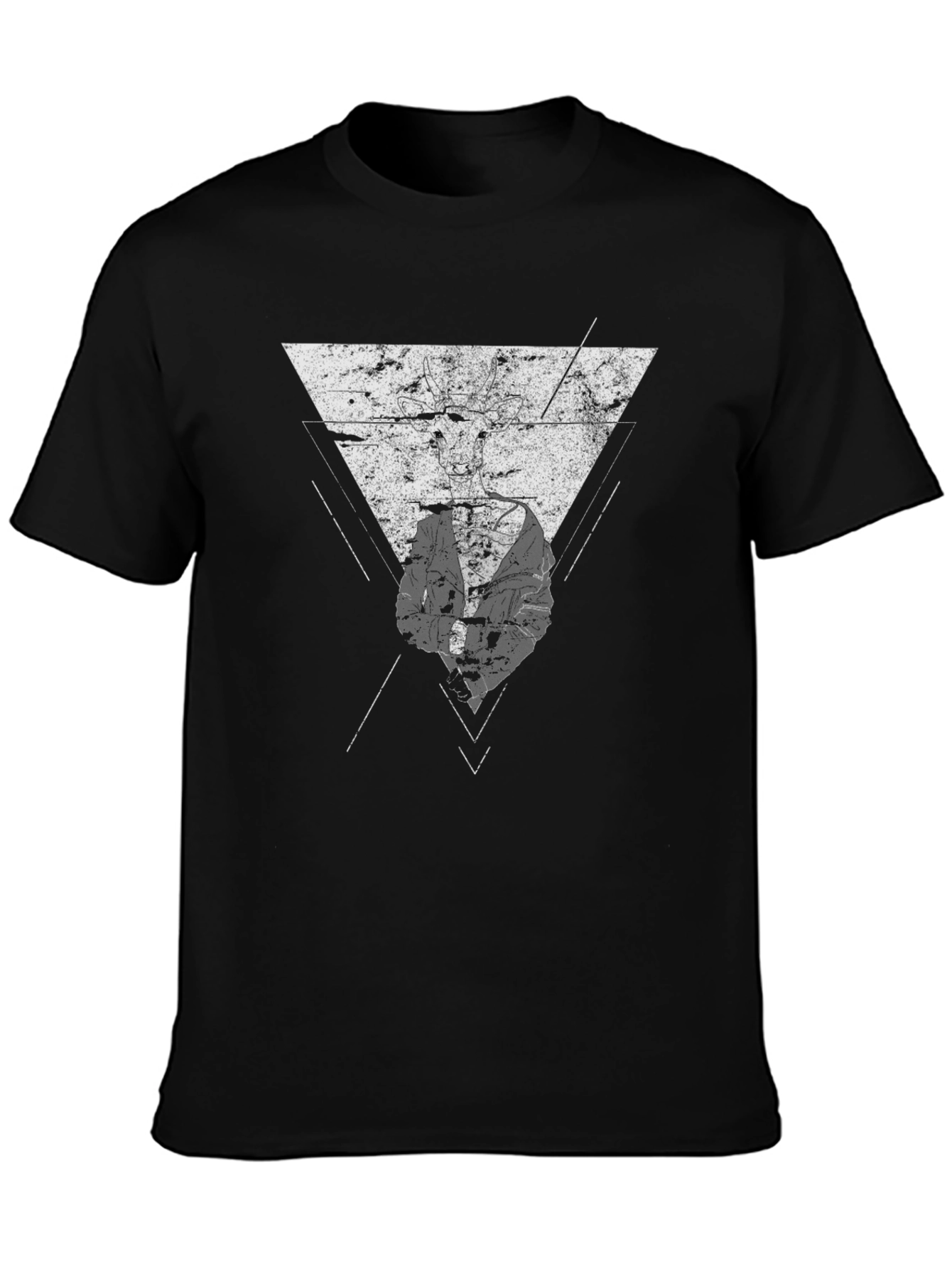 Modern Geometric Graphic Print Black T-Shirt