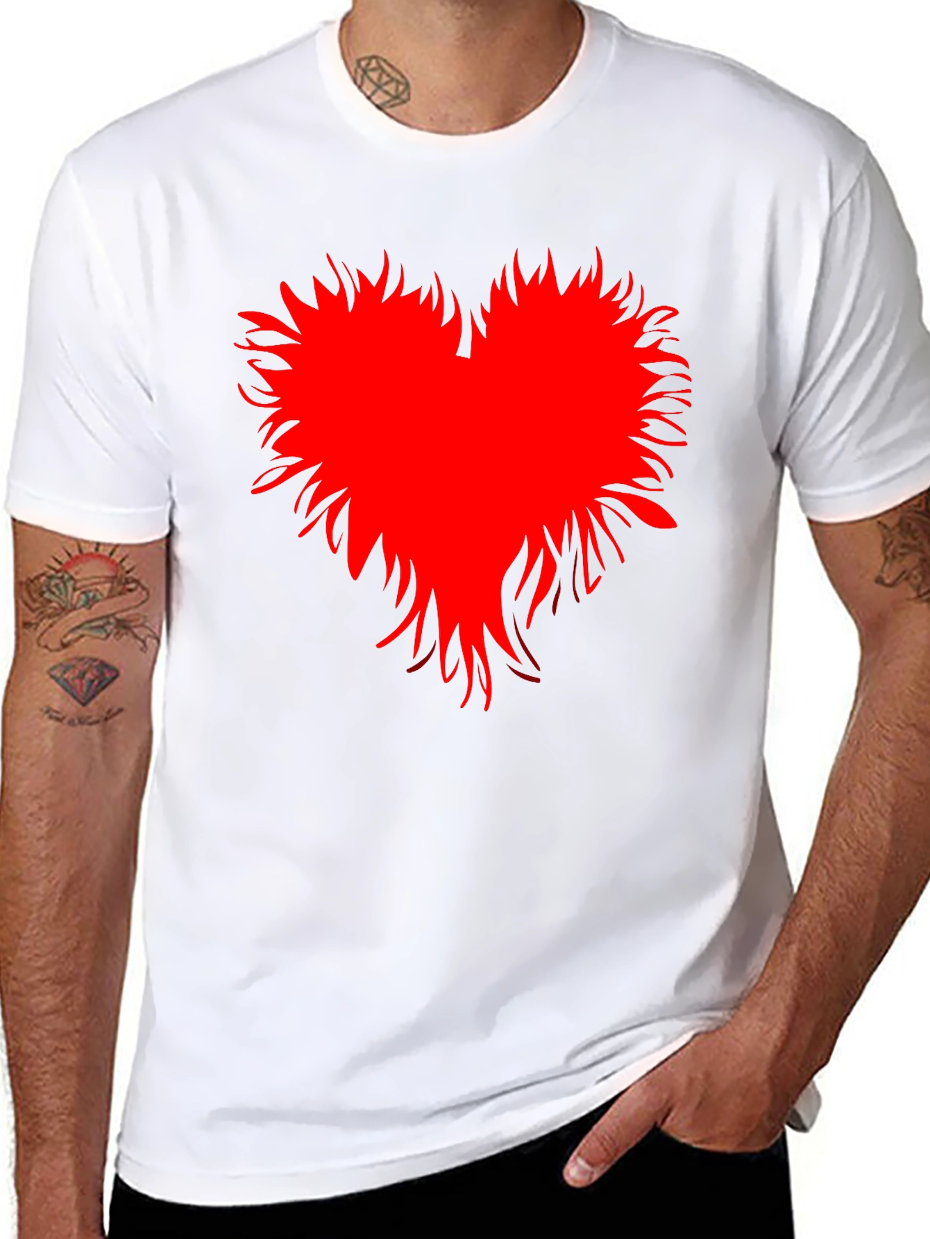 Edgy Red Heart Graphic Black T-Shirt