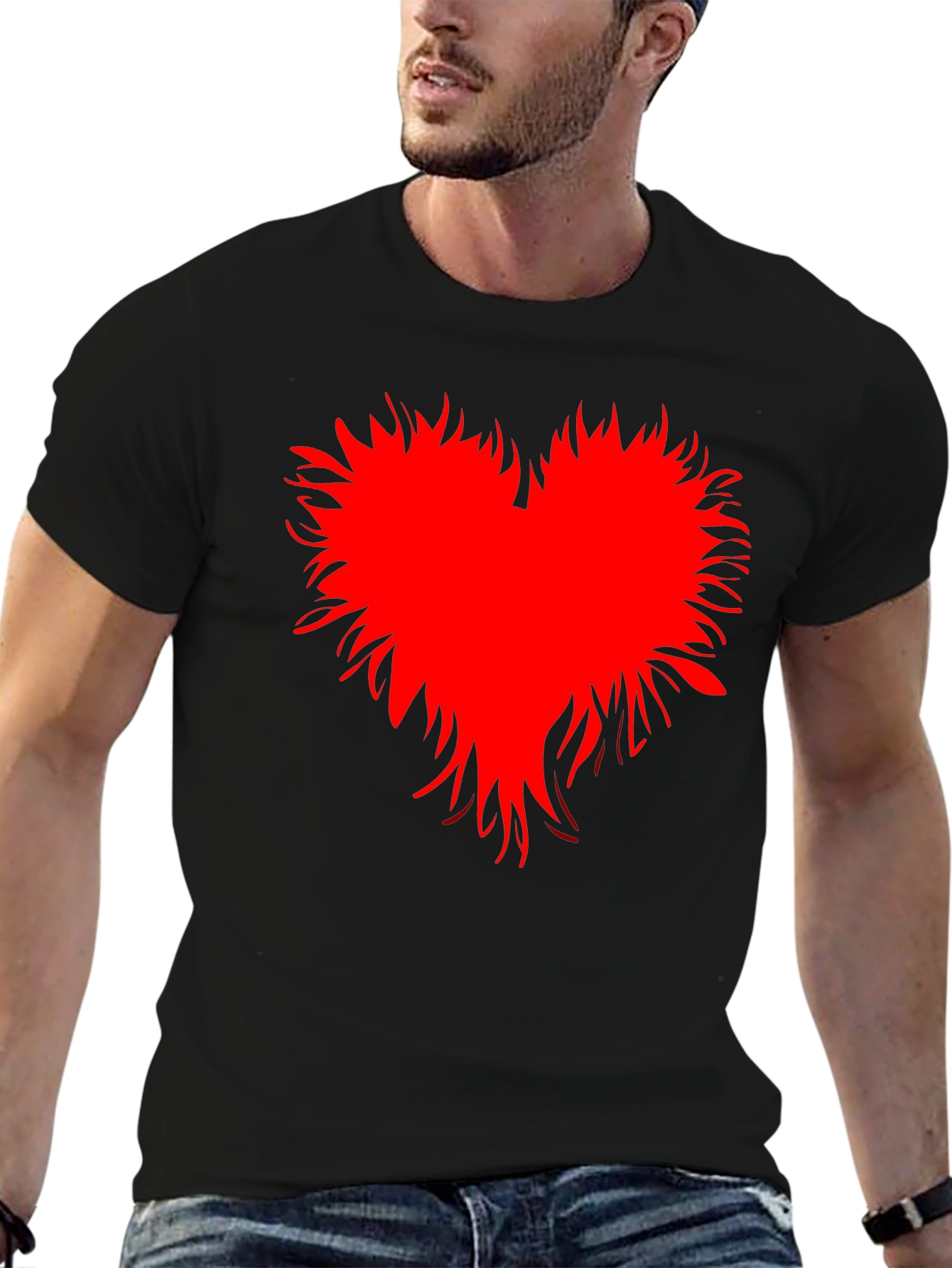 Edgy Red Heart Graphic Black T-Shirt