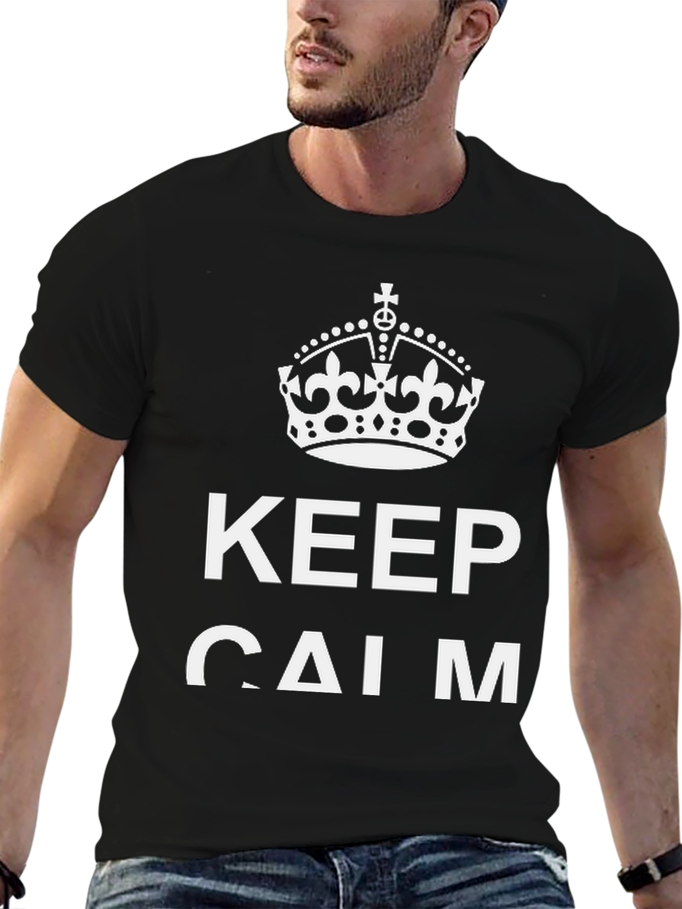 Keep Calm Graphic Tee - Black Cotton Blend T-Shirt