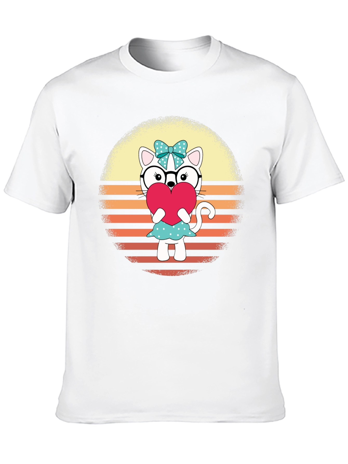 Cute Cat Heart T-Shirt - Fun Retro Design