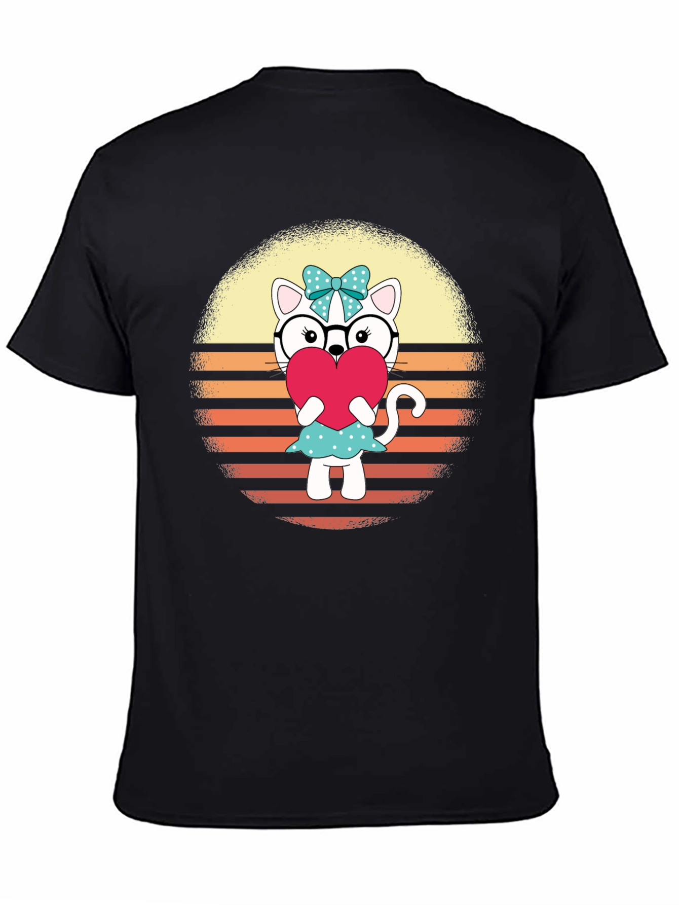 Cute Cat Heart T-Shirt - Fun Retro Design