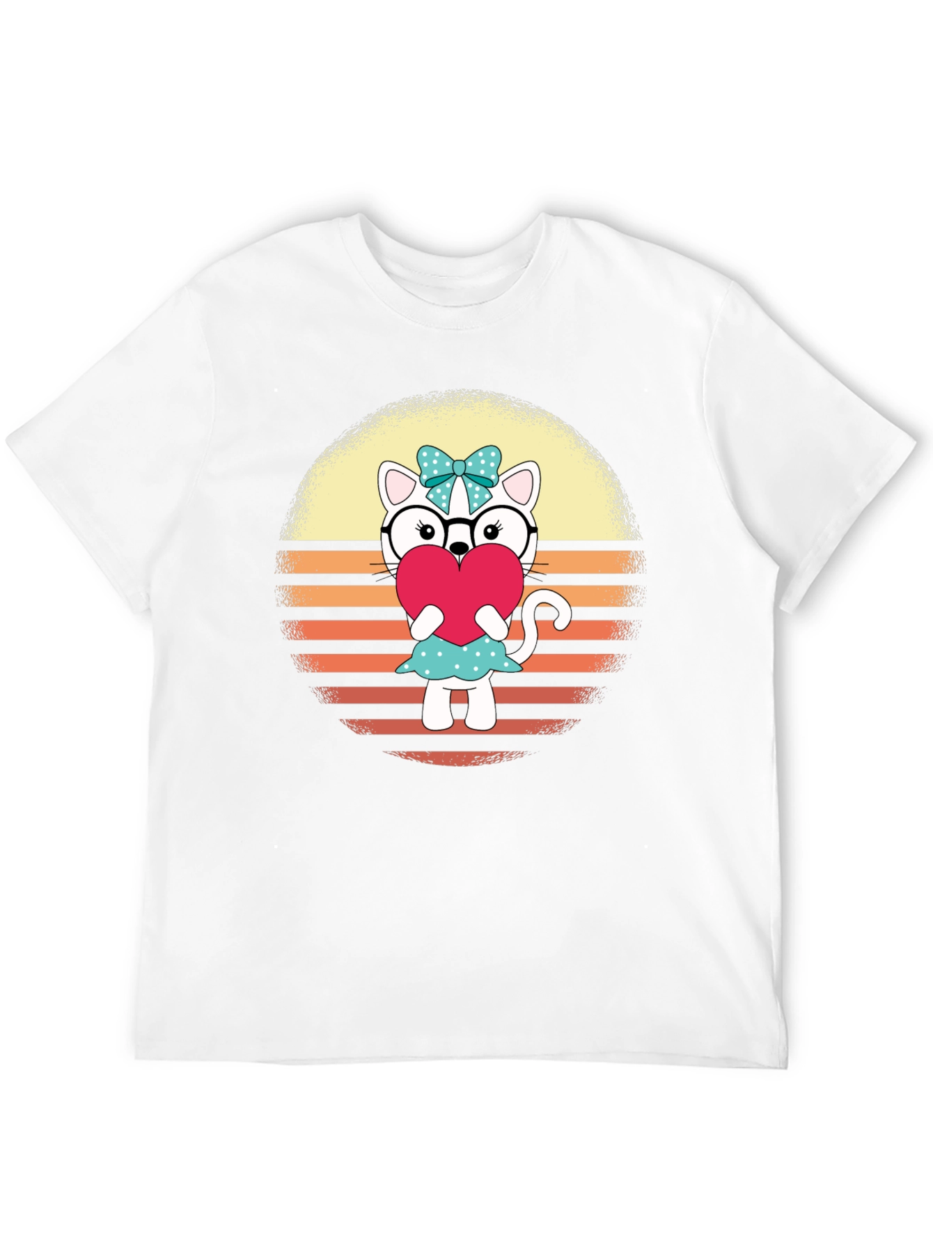 Cute Cat Heart T-Shirt - Fun Retro Design