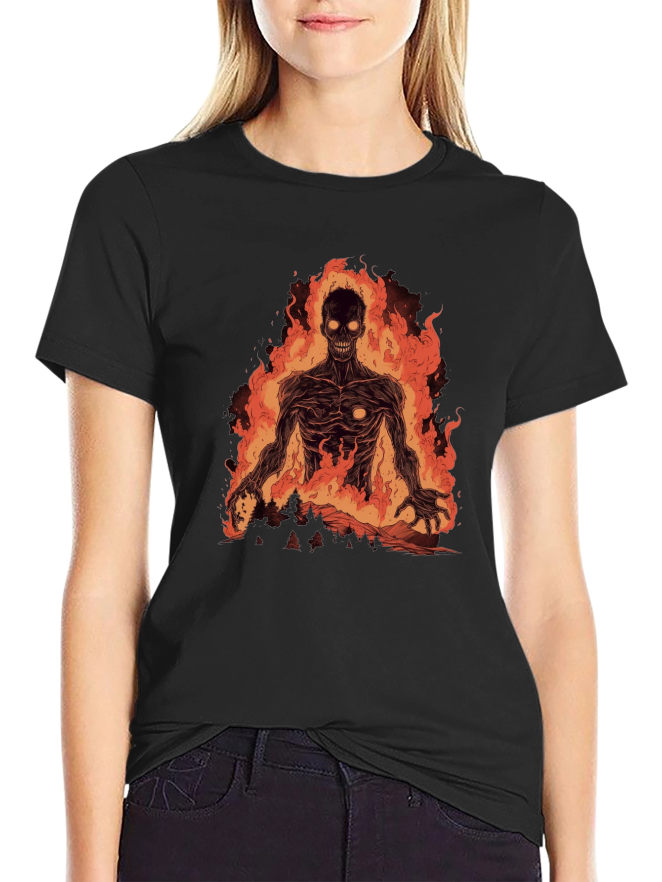 Fiery Undead Graphic Tee - Black