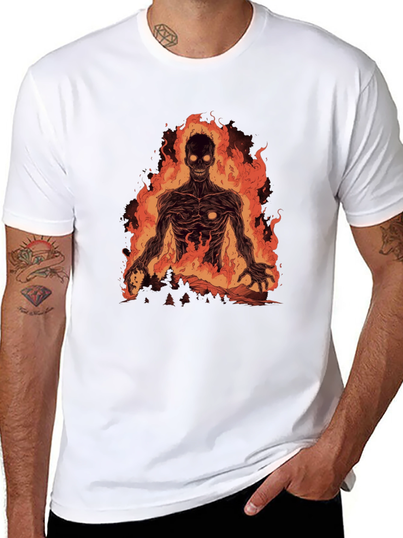 Fiery Undead Graphic Tee - Black