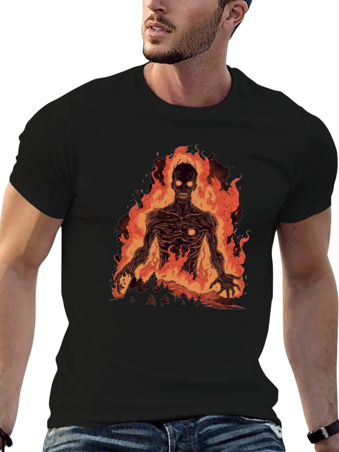 Fiery Undead Graphic Tee - Black