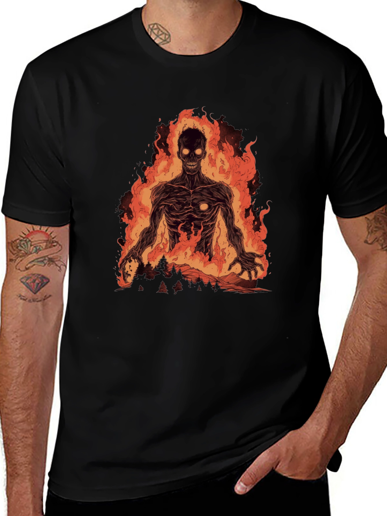 Fiery Undead Graphic Tee - Black