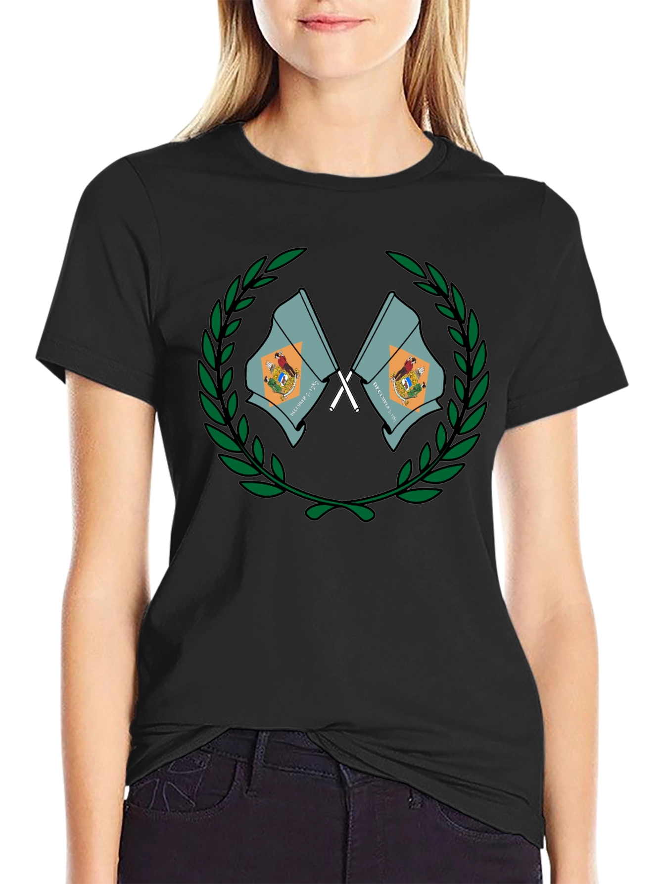 Delaware State Flag Emblem Black T-Shirt