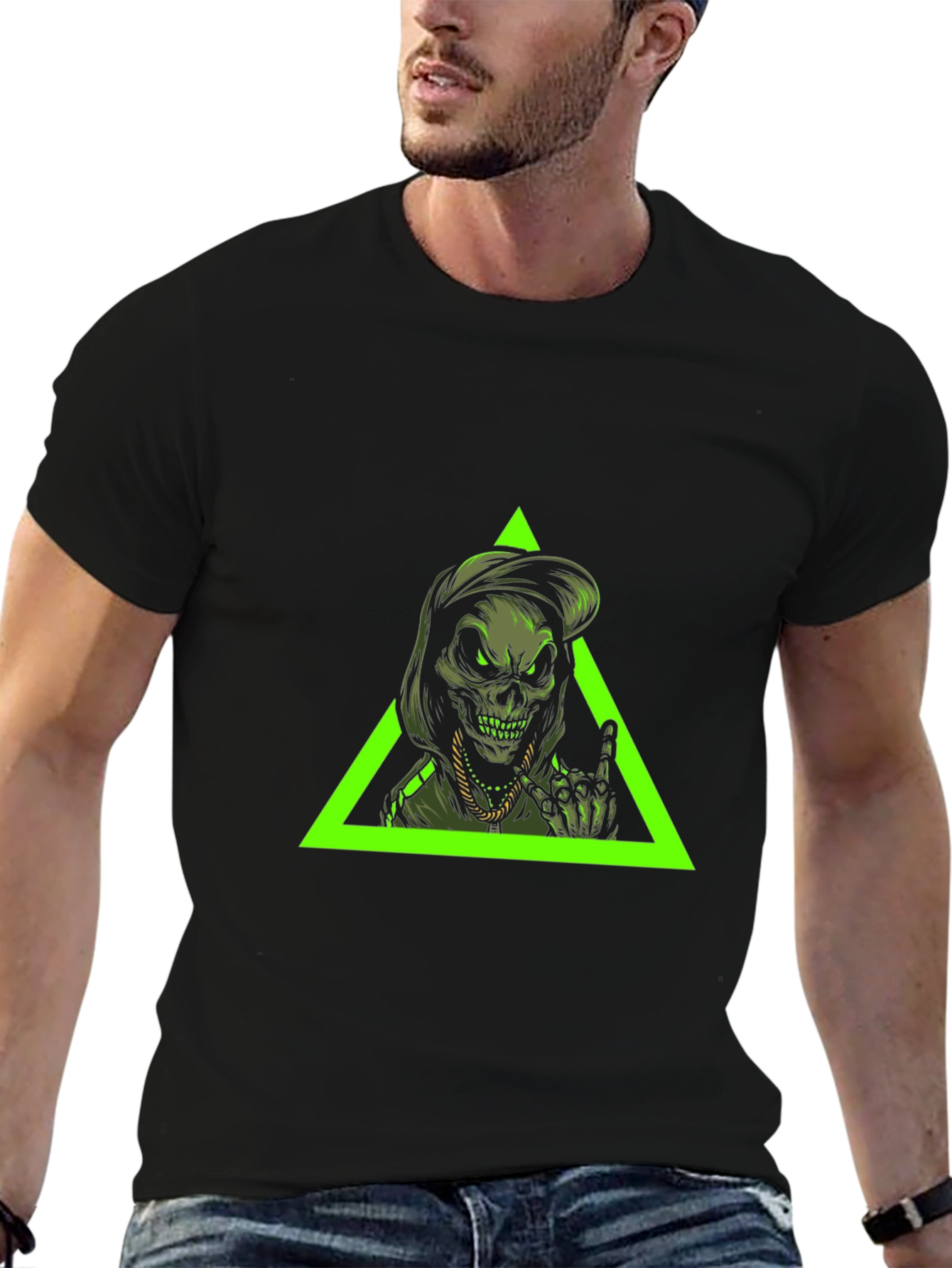 Edgy Skull Graphic Tee - Black