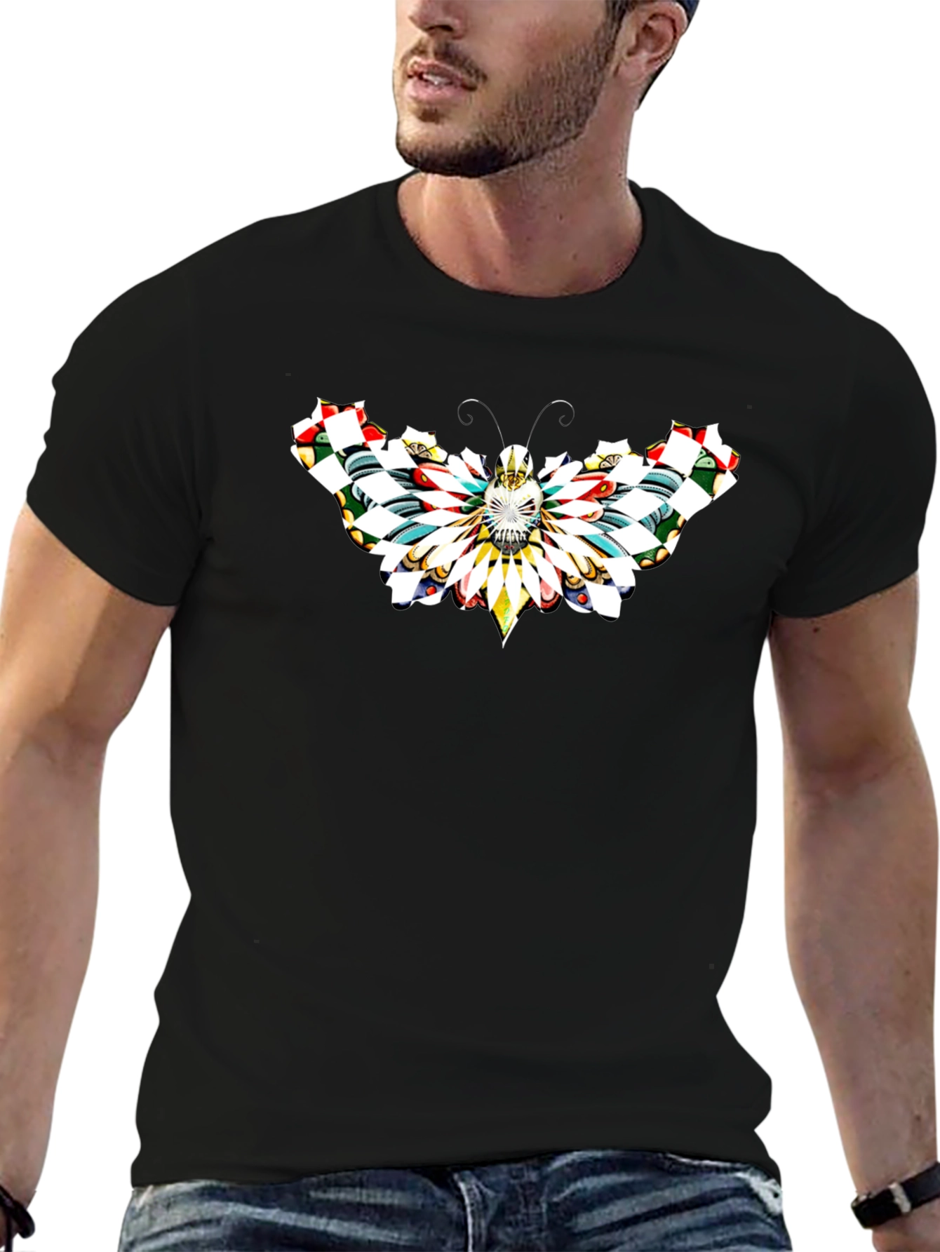 Butterfly Graphic Tee - Black Cotton T-Shirt