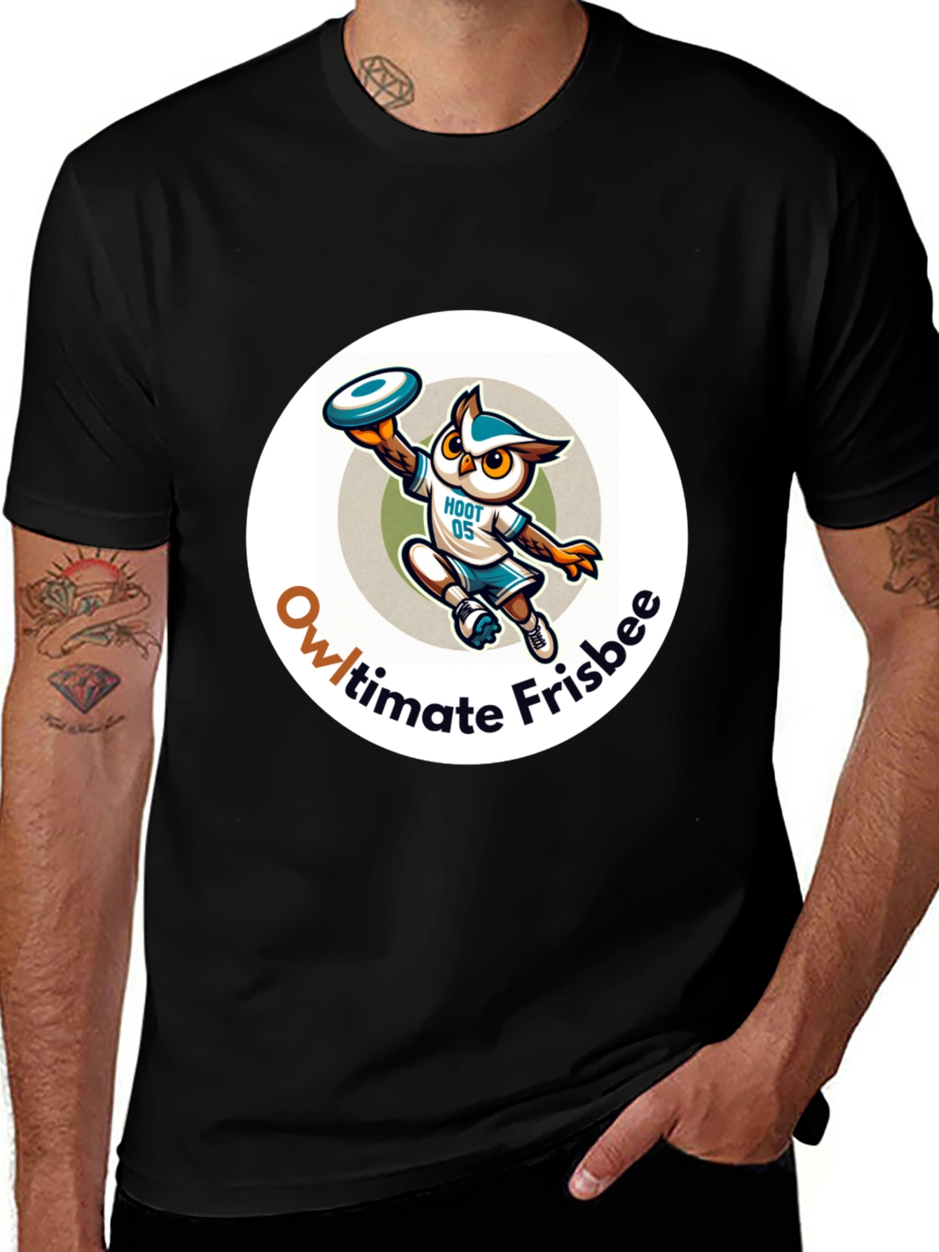 Owl Ultimate Frisbee Black T-Shirt