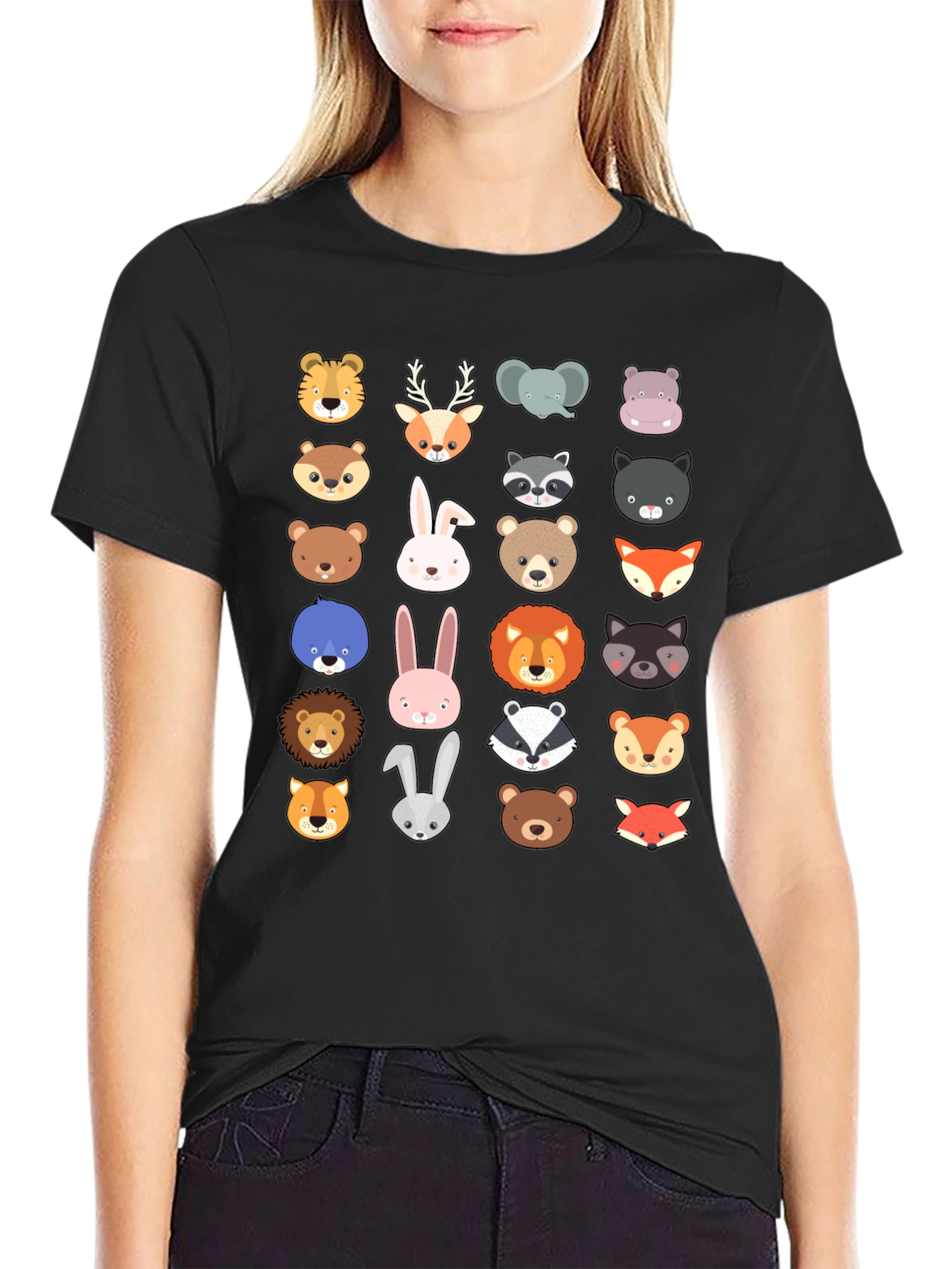 Animal Faces Graphic Tee - Black T-Shirt