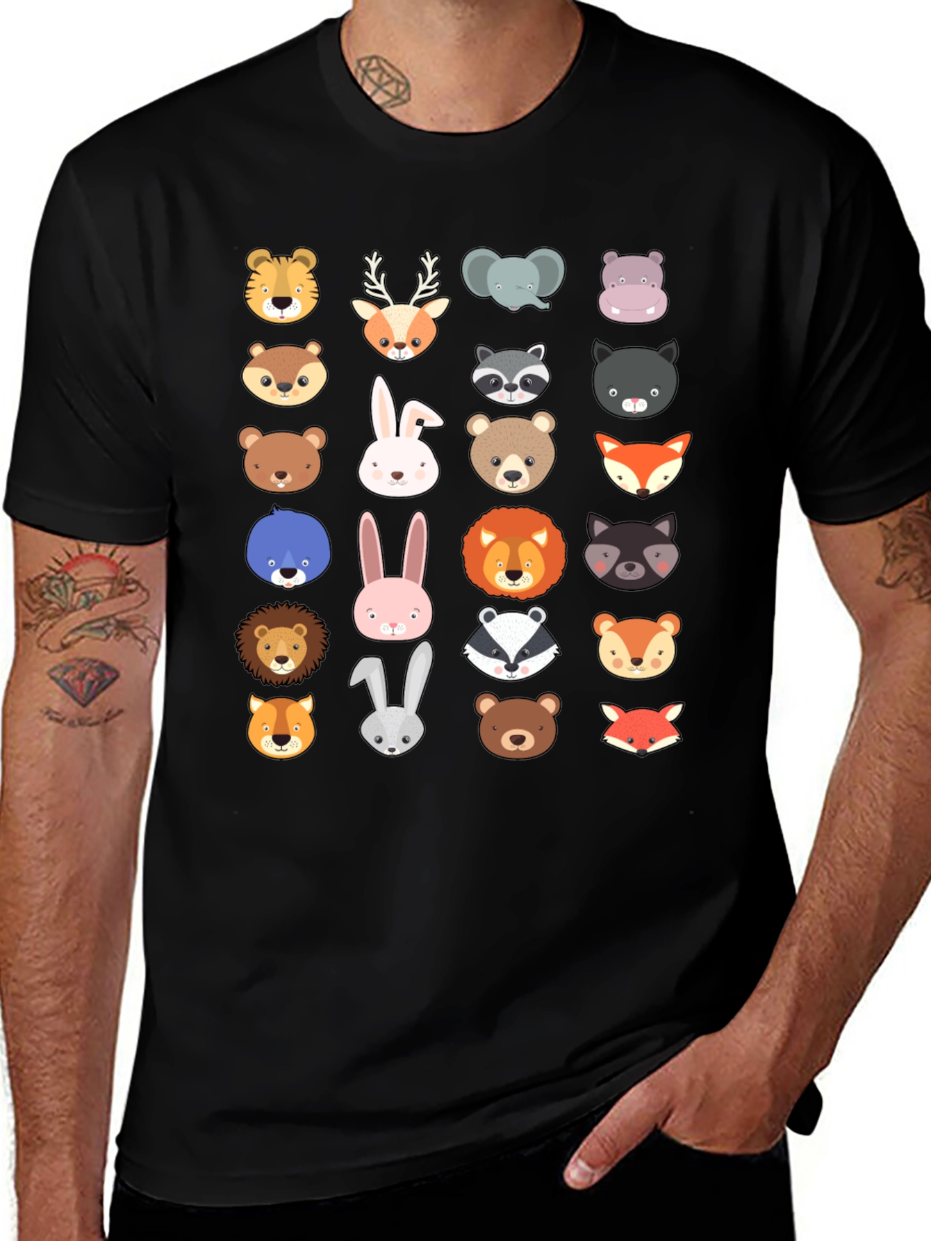 Animal Faces Graphic Tee - Black T-Shirt