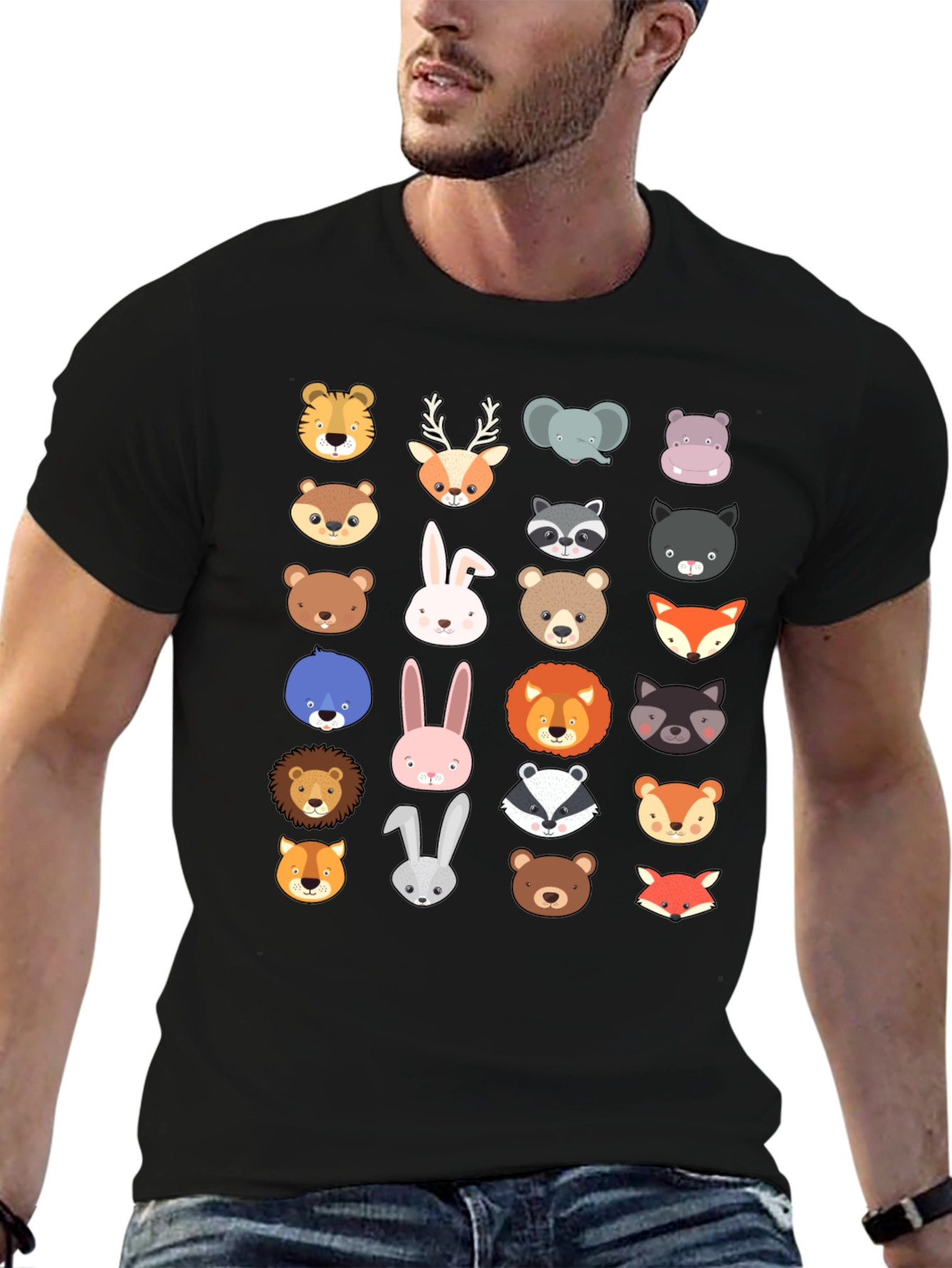 Animal Faces Graphic Tee - Black T-Shirt