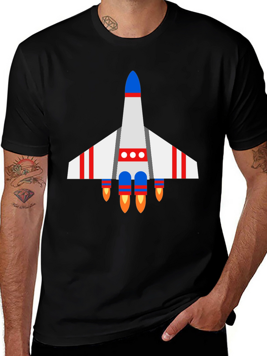 Retro Rocket Graphic Tee - Black Short Sleeve Shirt