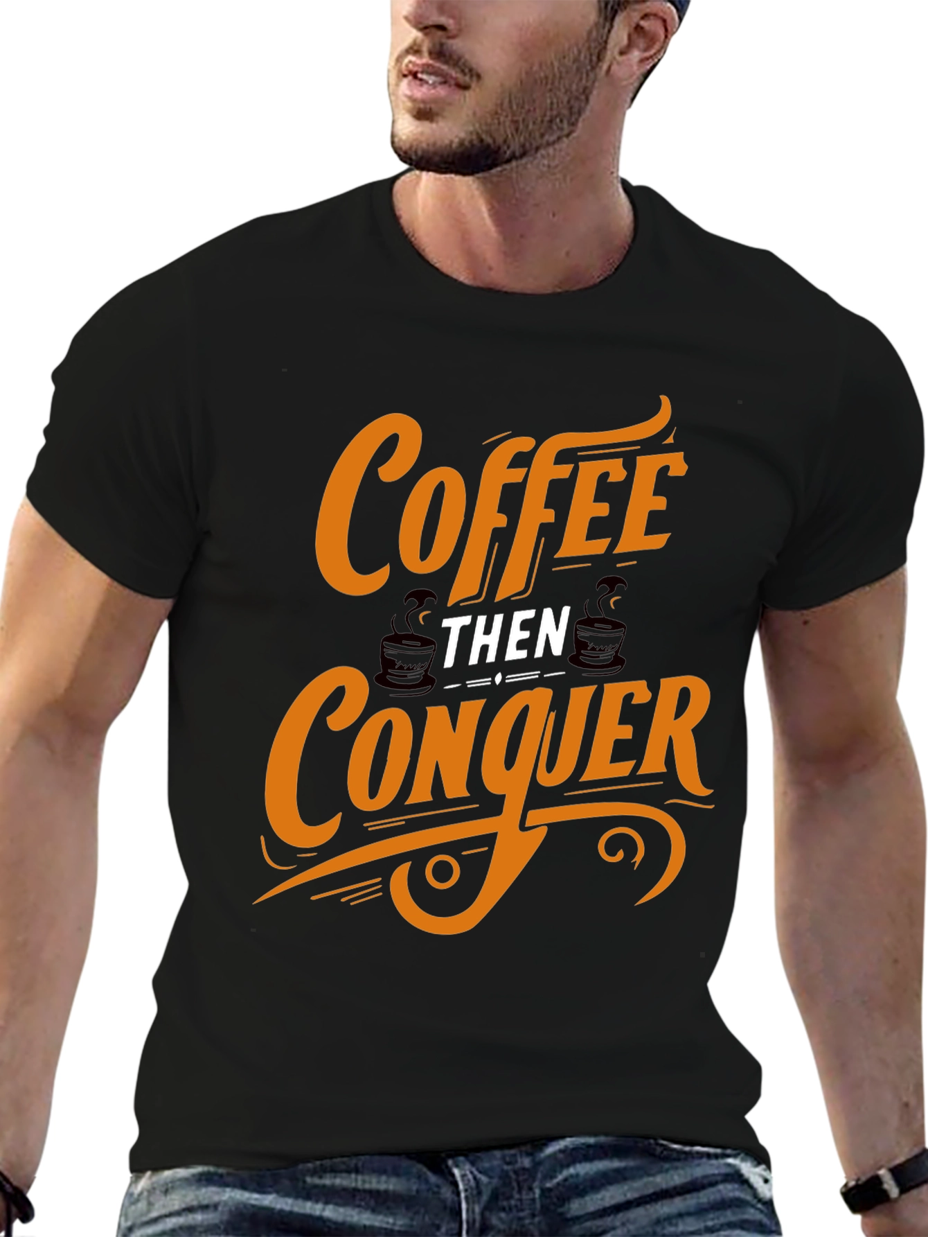 Coffee Then Conquer Black Graphic Tee