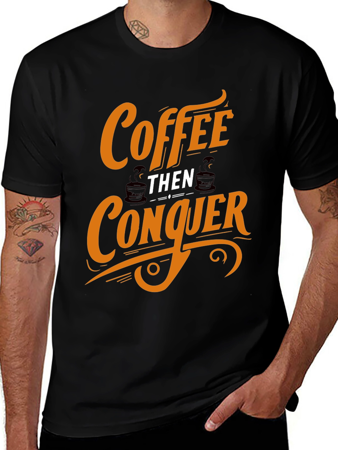 Coffee Then Conquer Black Graphic Tee
