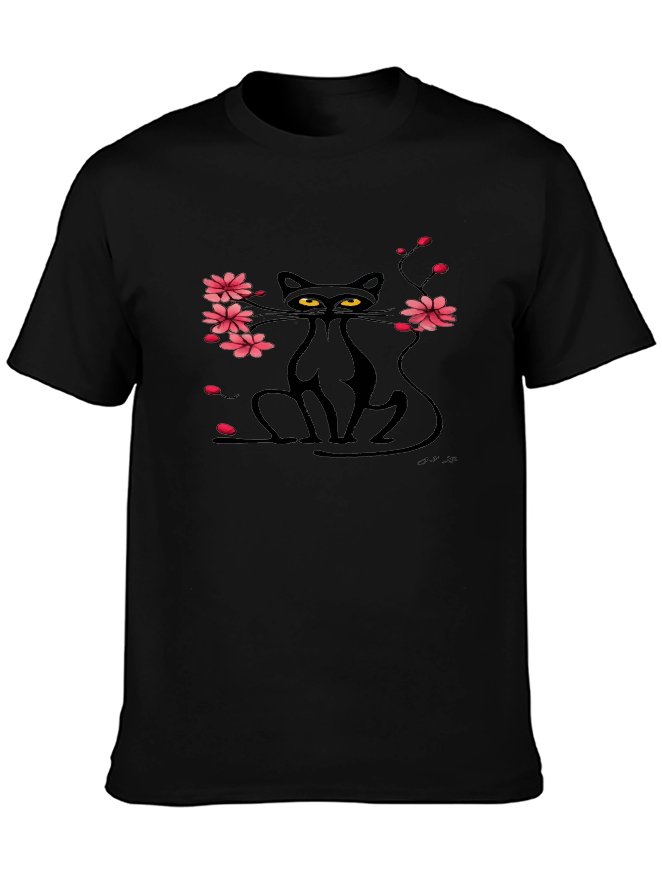 Black Cat & Cherry Blossom Graphic Tee