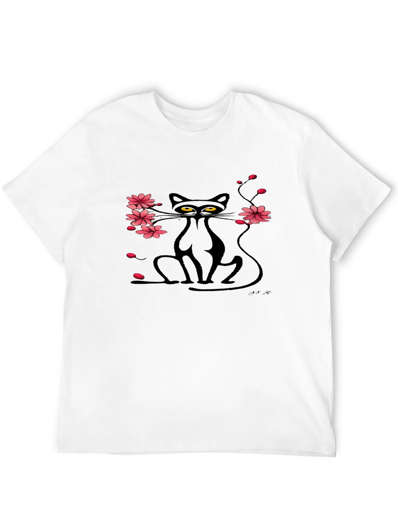 Black Cat & Cherry Blossom Graphic Tee