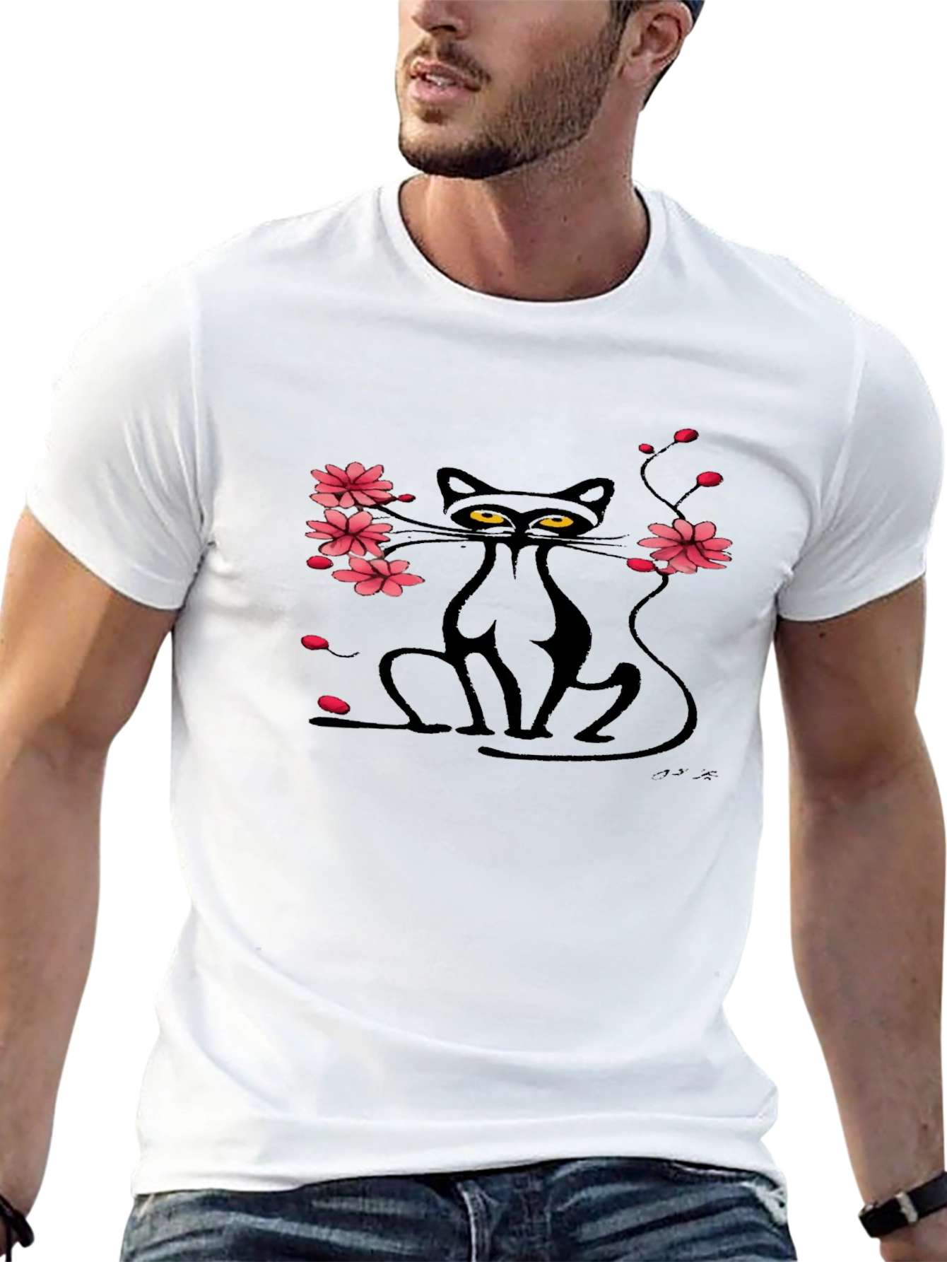 Black Cat & Cherry Blossom Graphic Tee