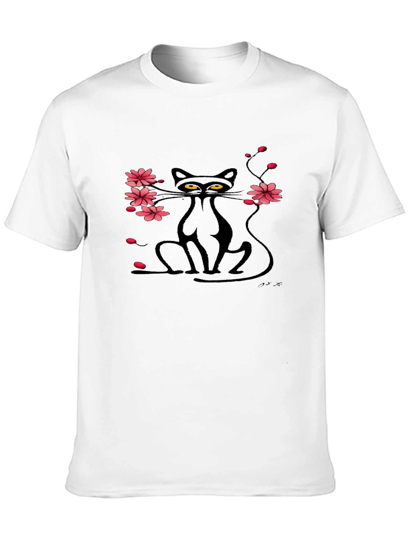 Black Cat & Cherry Blossom Graphic Tee