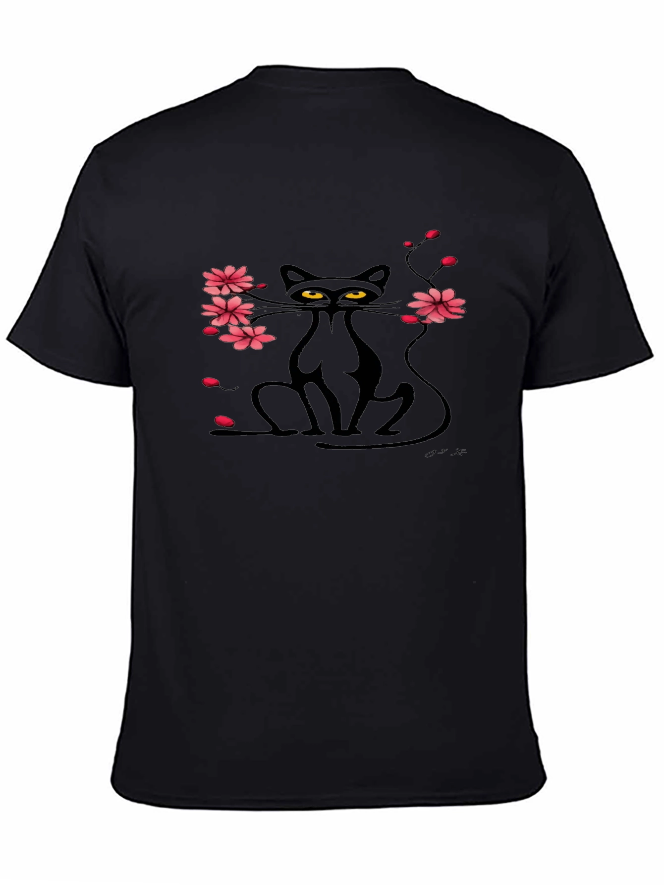 Black Cat & Cherry Blossom Graphic Tee