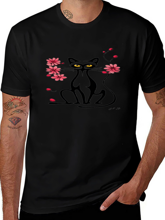 Black Cat & Cherry Blossom Graphic Tee