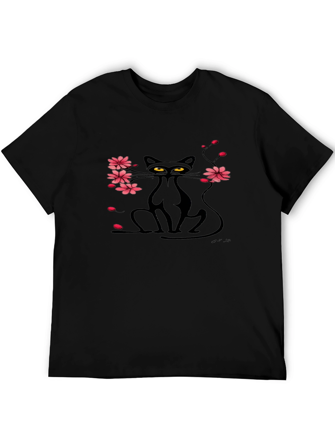 Black Cat & Cherry Blossom Graphic Tee