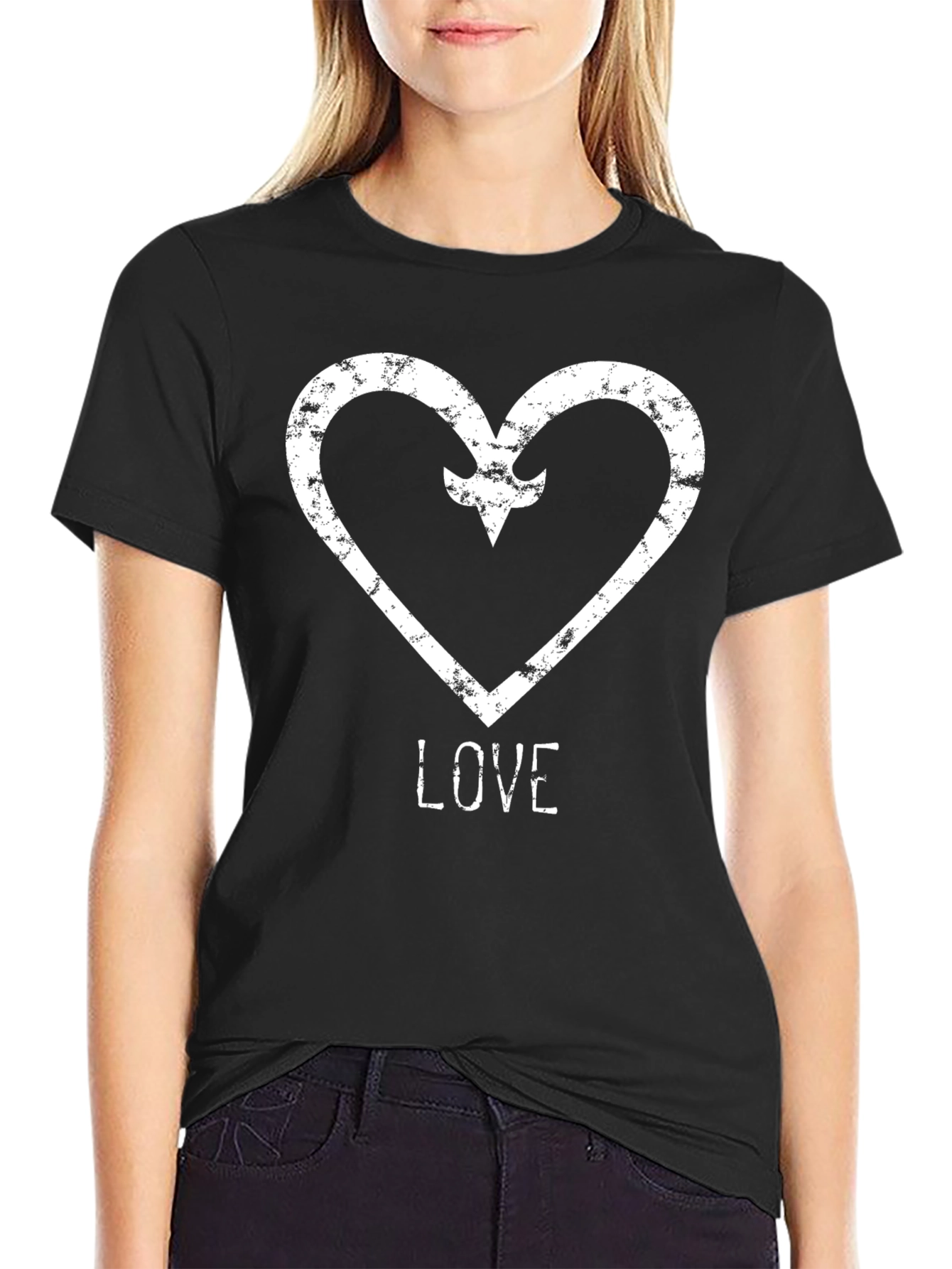 Distressed Heart & Arrow LOVE Graphic T-Shirt - Black