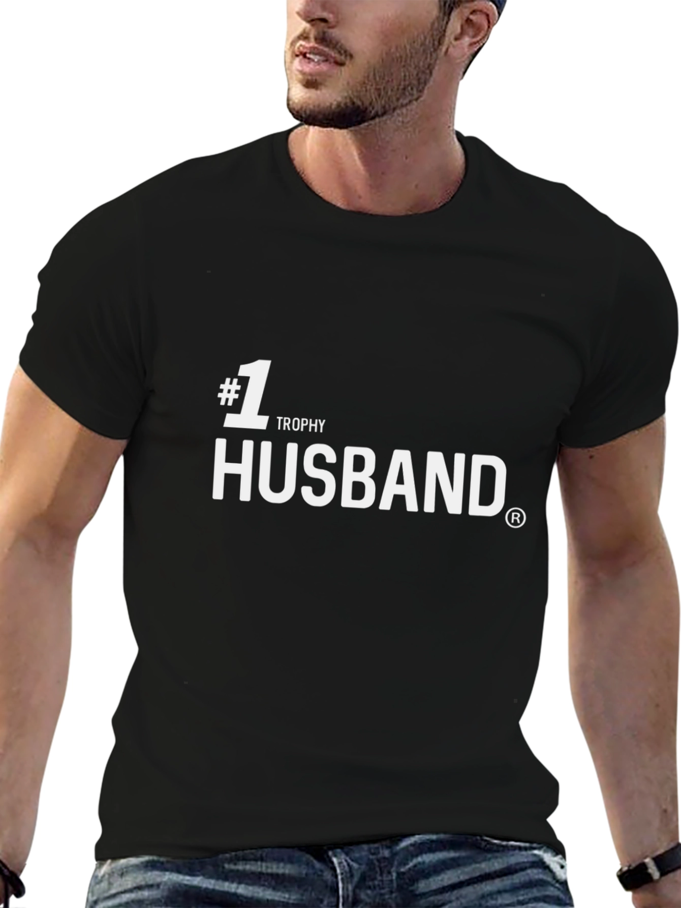 #1 Trophy Husband Black Graphic Tee Shirt