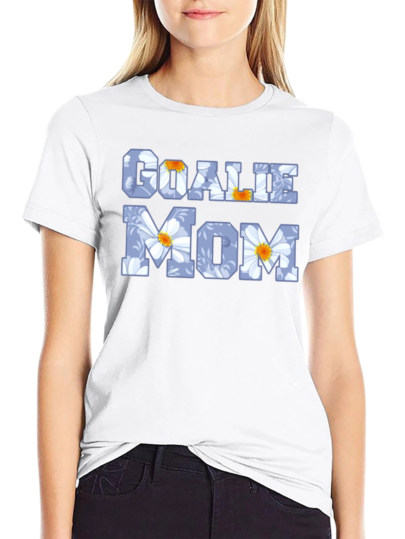 Goalie Mom Floral Graphic Tee - Black T-Shirt