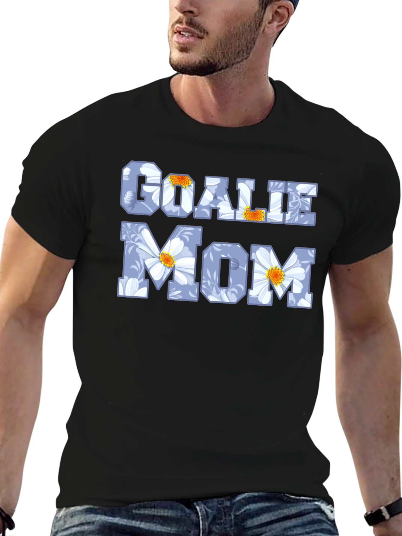Goalie Mom Floral Graphic Tee - Black T-Shirt