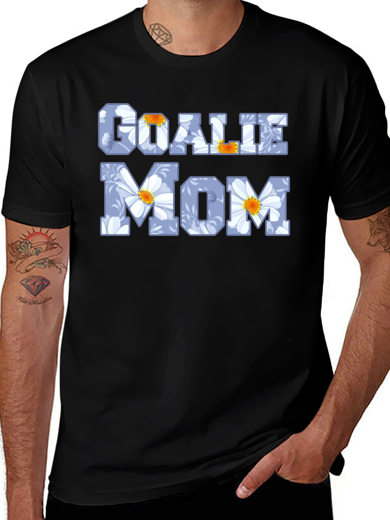 Goalie Mom Floral Graphic Tee - Black T-Shirt