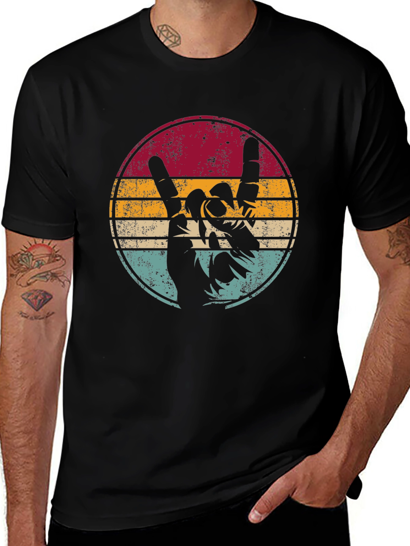 Retro Rock On Graphic Tee - Black
