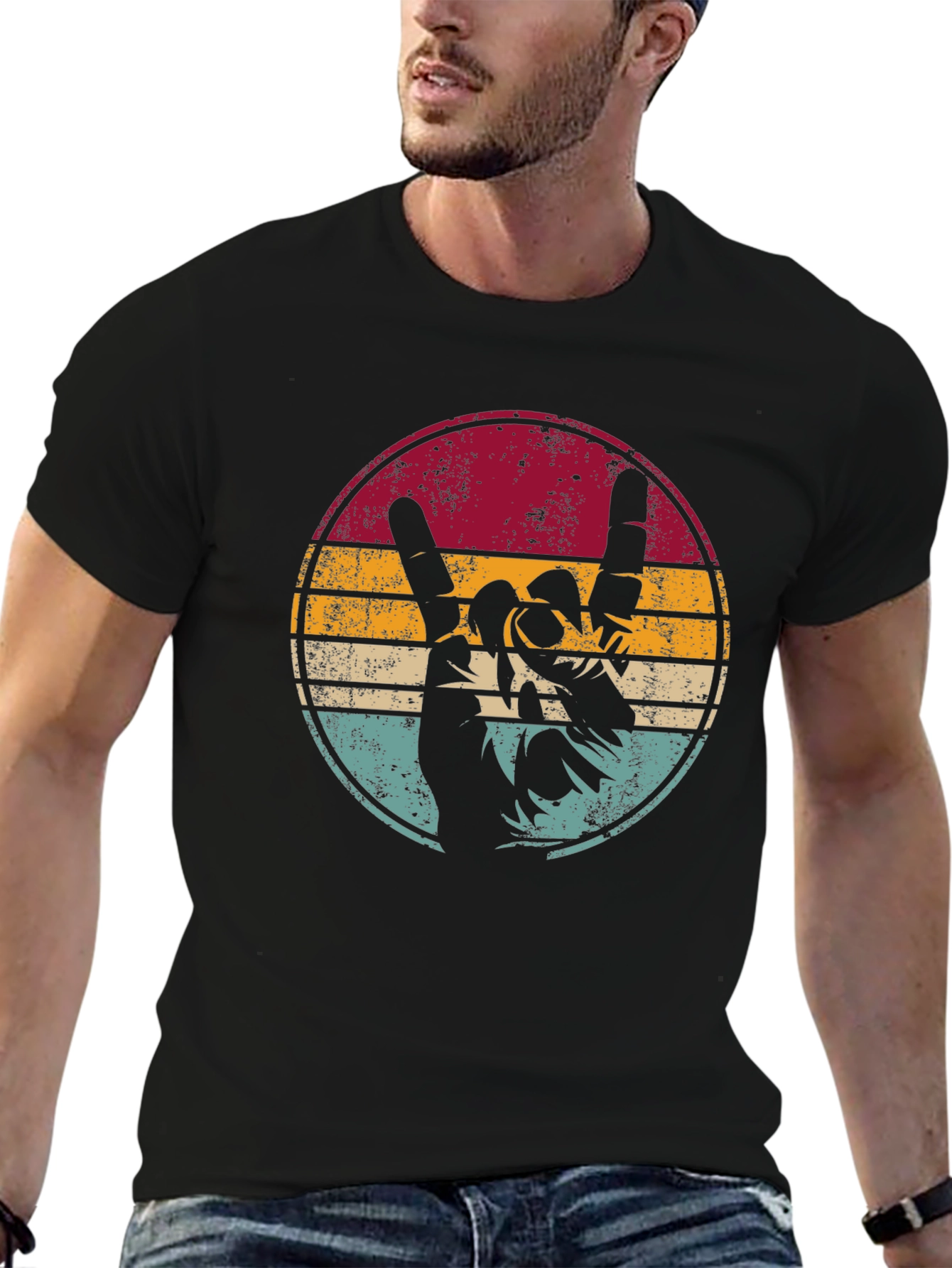 Retro Rock On Graphic Tee - Black
