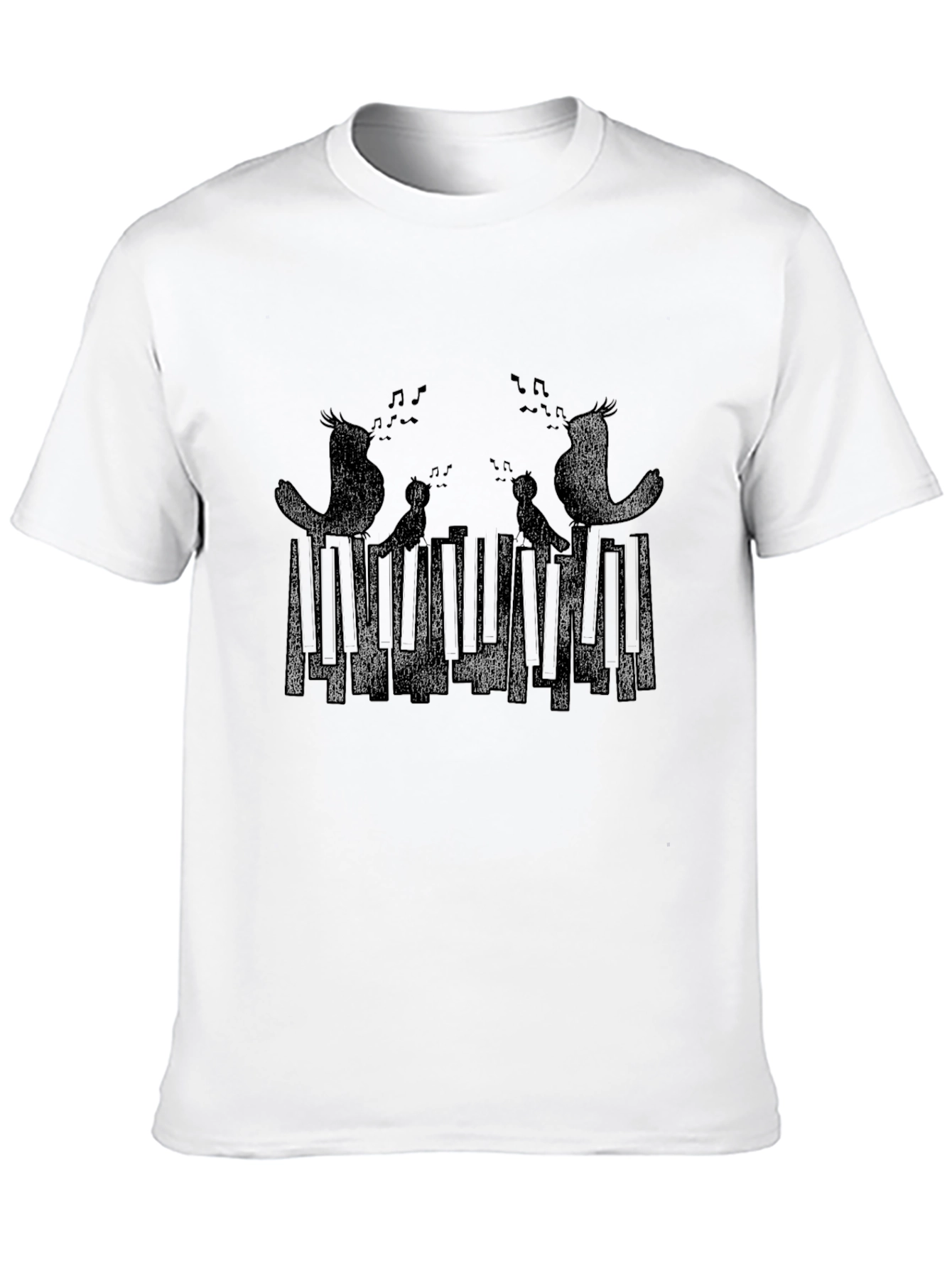 Musical Birds Graphic Print Black T-Shirt