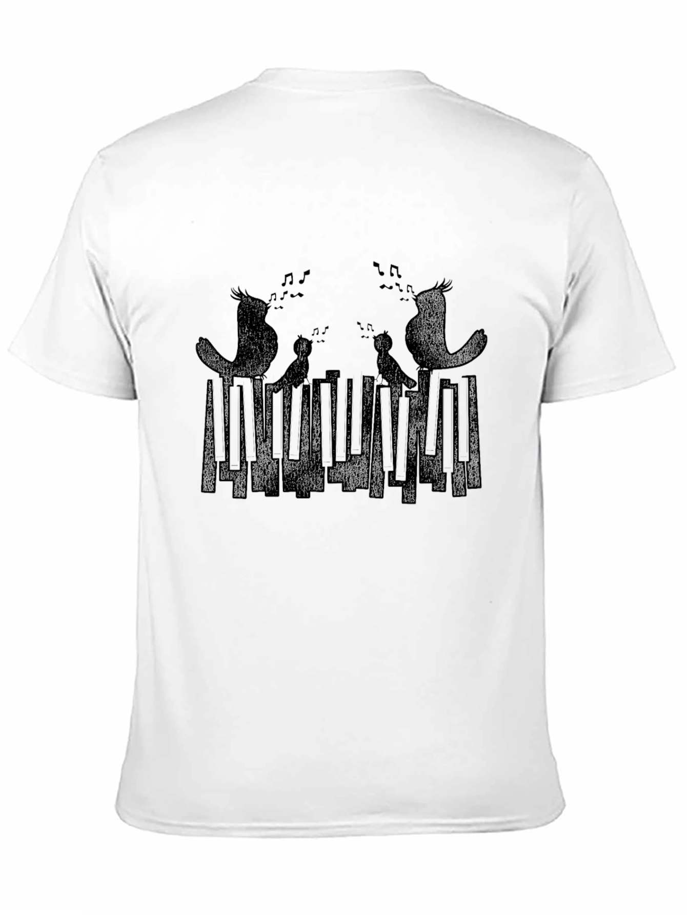 Musical Birds Graphic Print Black T-Shirt