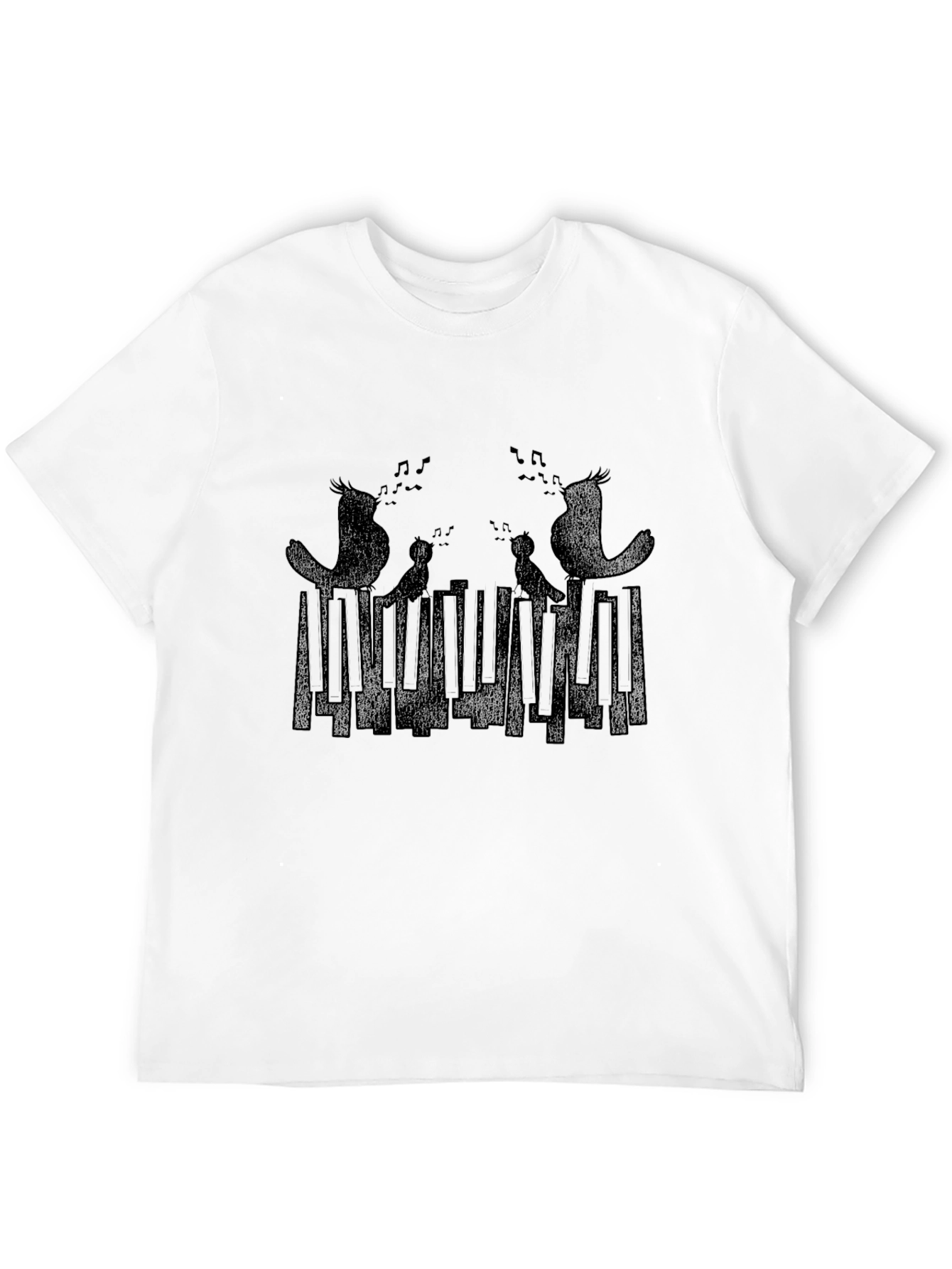 Musical Birds Graphic Print Black T-Shirt