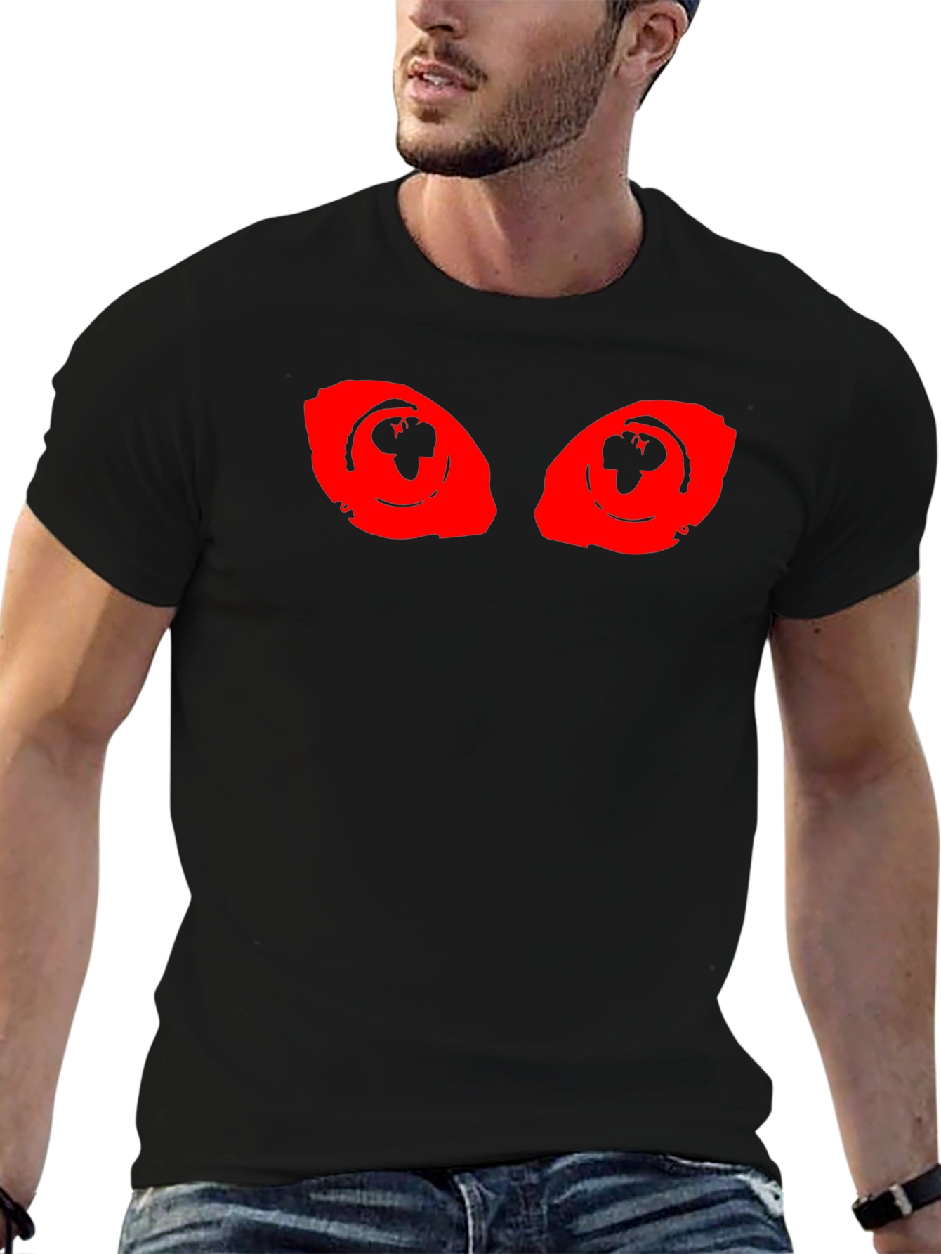 Mens Black T-Shirt with Red Eye Graphic