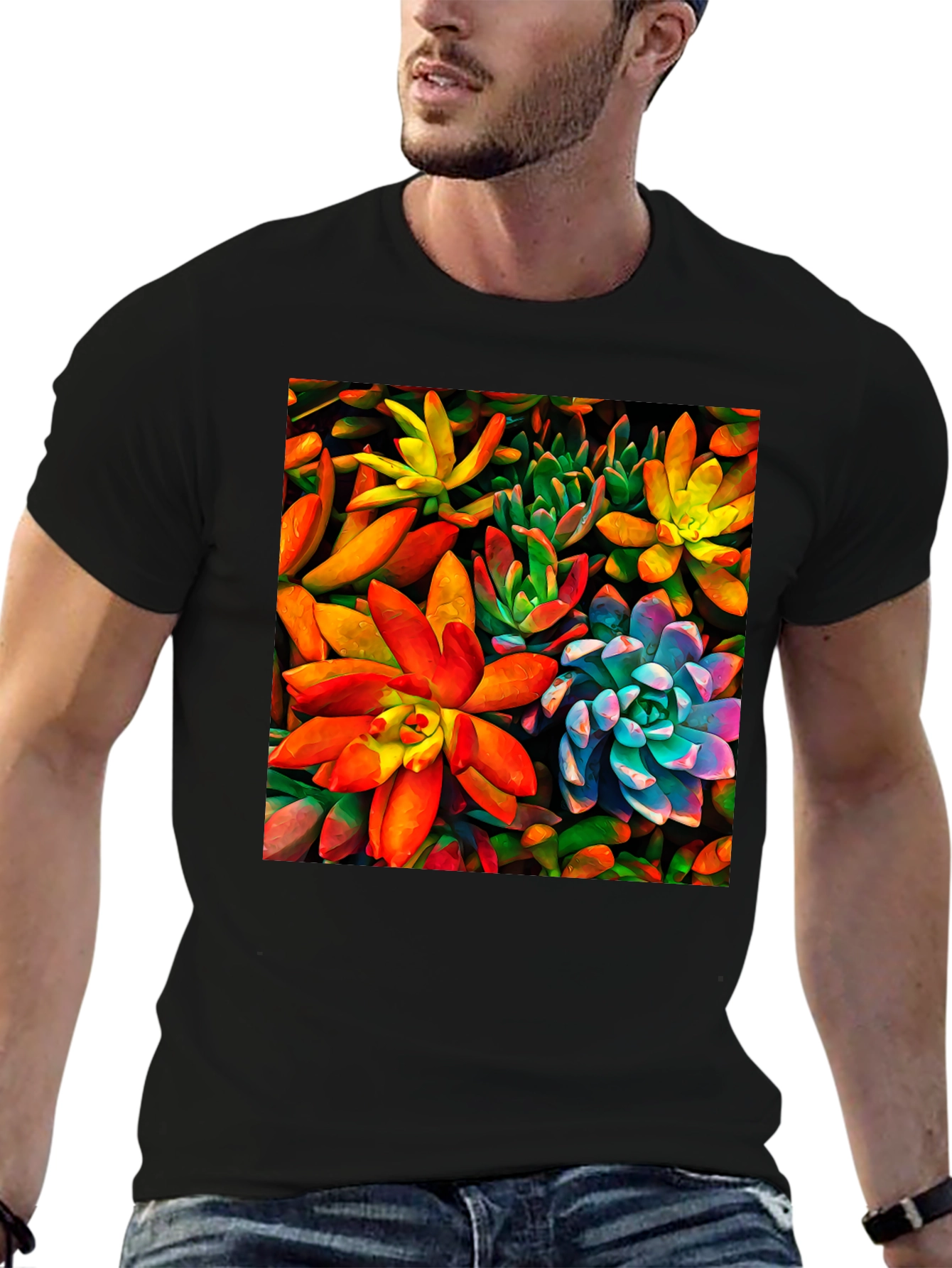 Bold Succulent Plant T-Shirt - Black