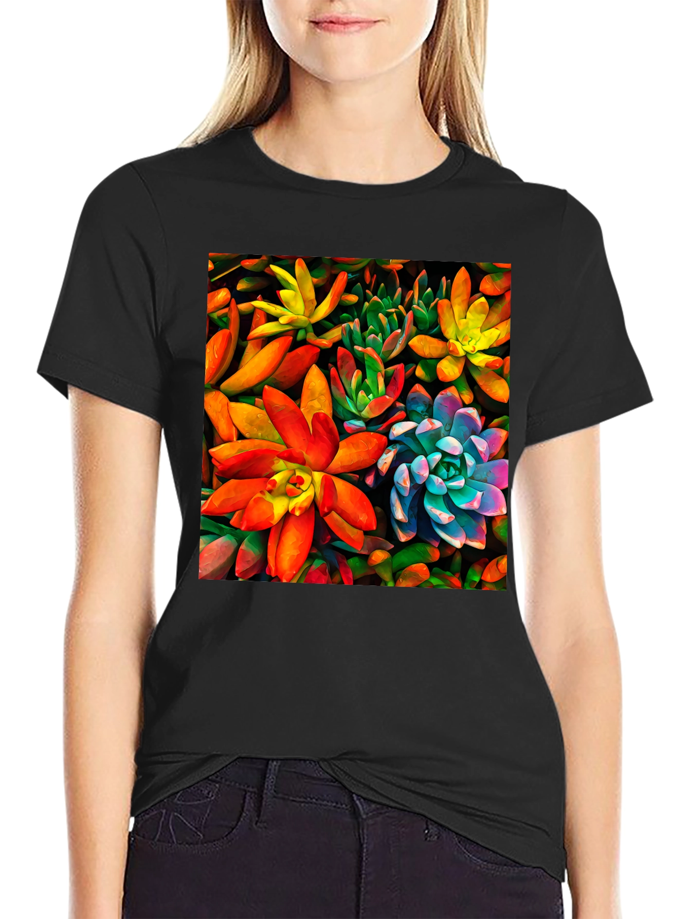 Bold Succulent Plant T-Shirt - Black
