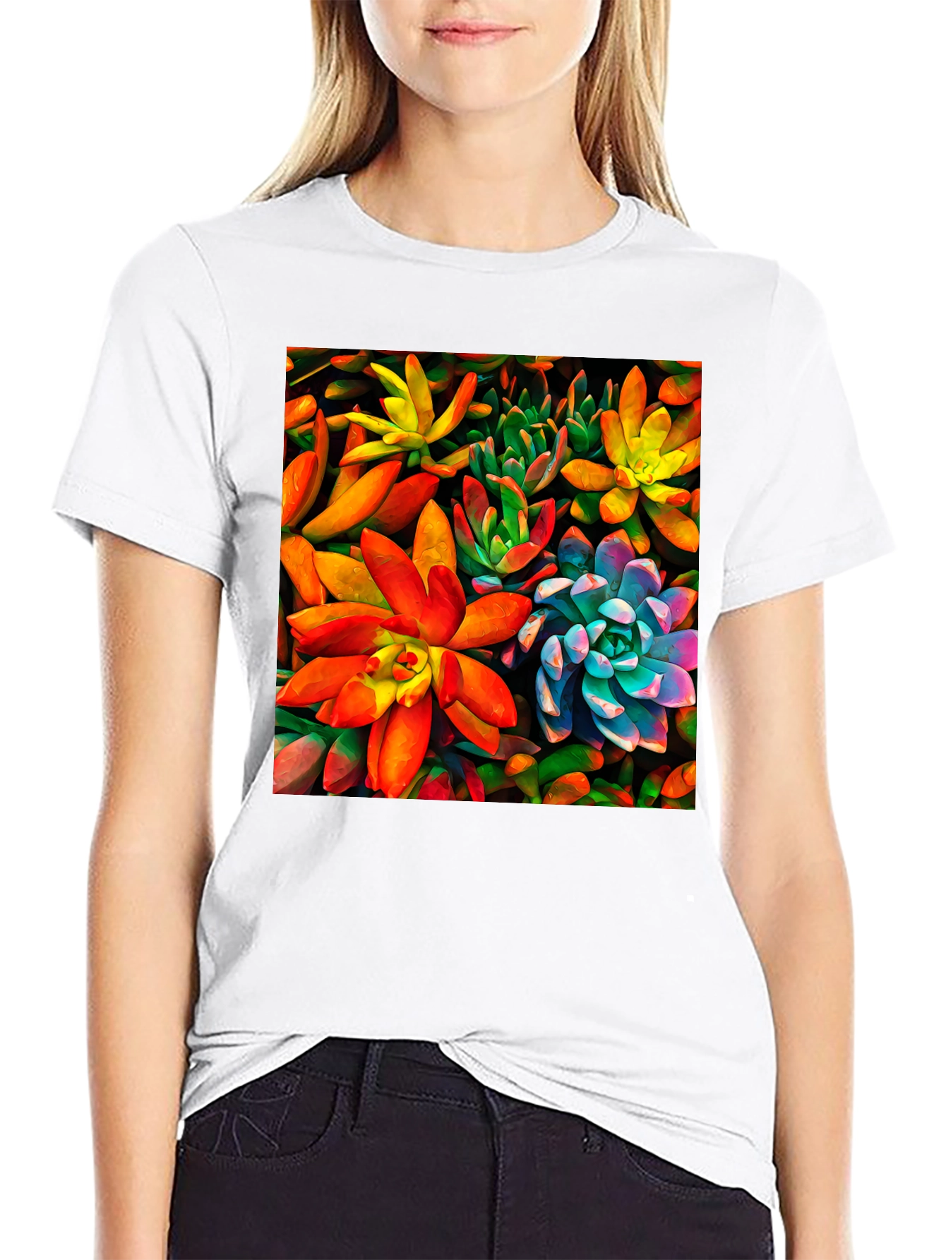 Bold Succulent Plant T-Shirt - Black