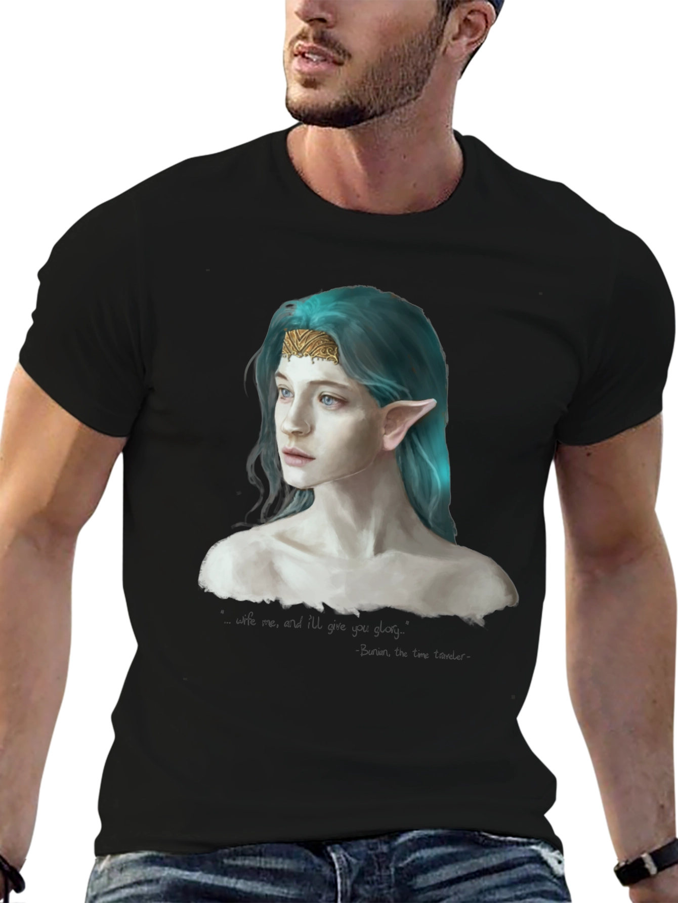 Elf Portrait Black T-Shirt